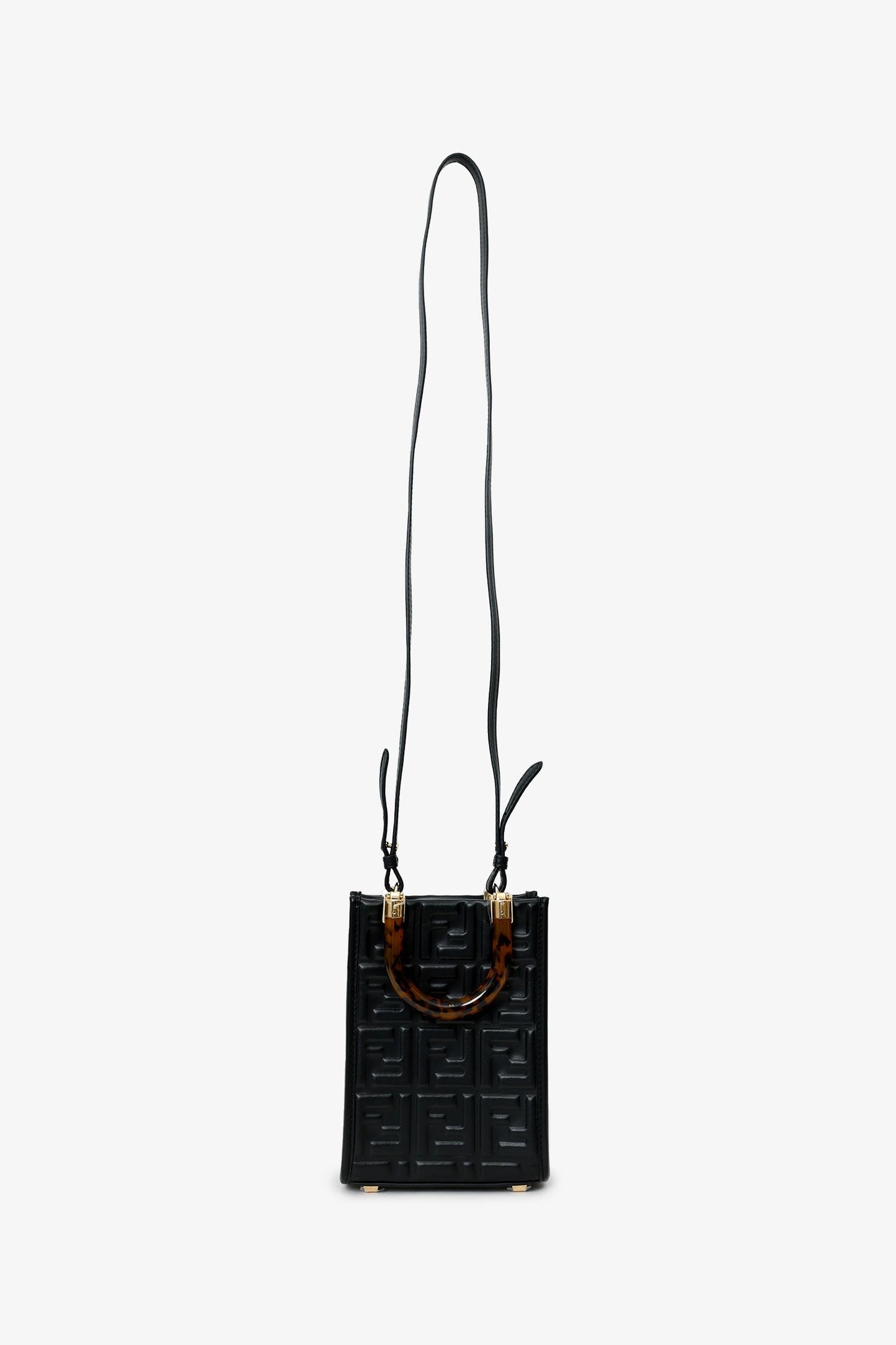 Fendi Black FF Embossed Leather Mini Sunshine Shopper Tote