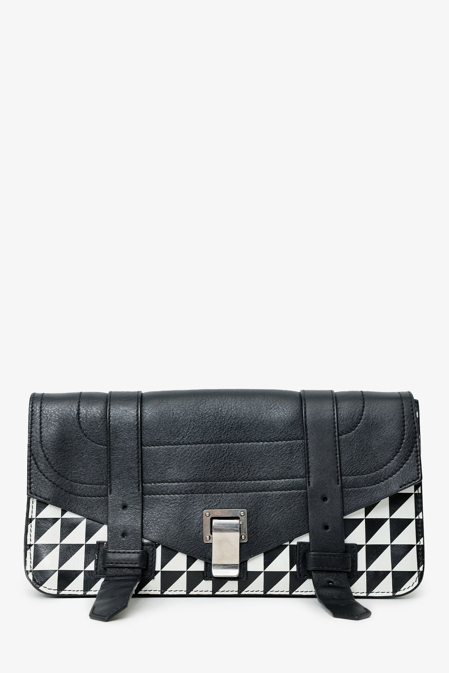 Proenza Schouler Black/White Leather Geometric Print Clutch