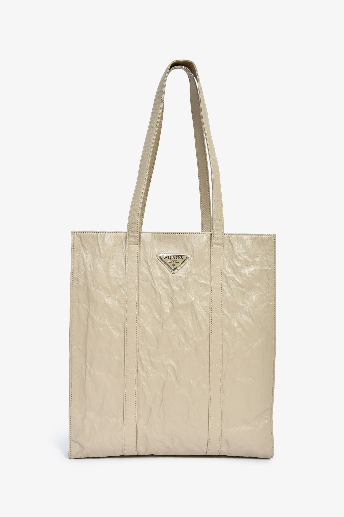 Prada Taupe Lather Crinkle Effect Small Tote Bag