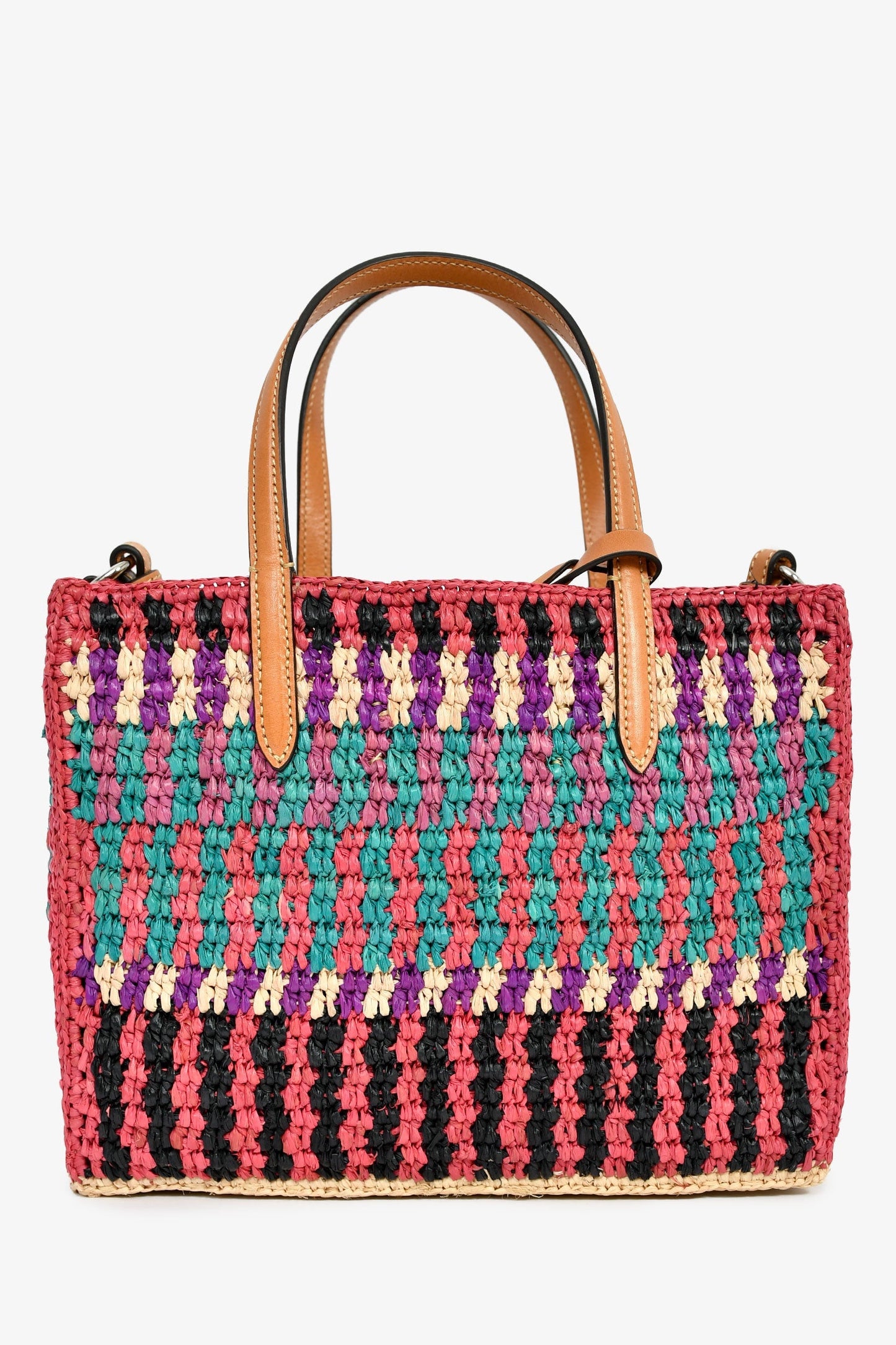 Valentino Pink/Multicolour Raffia VLogo Tote Bag with Pouch