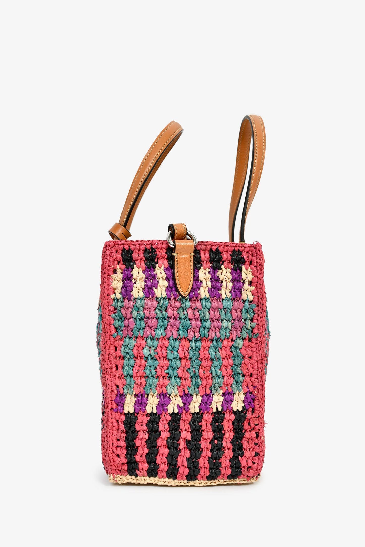 Valentino Pink/Multicolour Raffia VLogo Tote Bag with Pouch