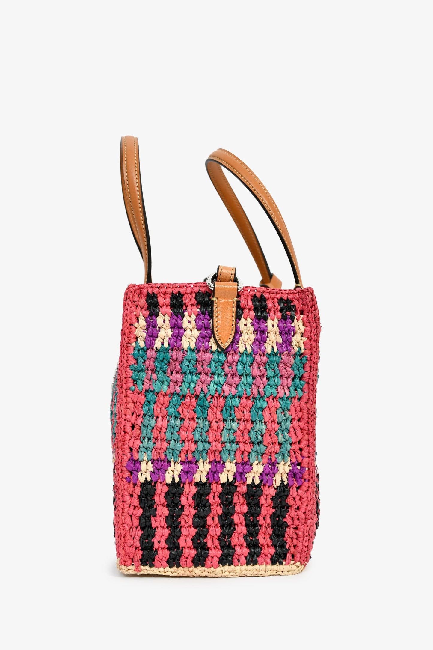 Valentino Pink/Multicolour Raffia VLogo Tote Bag with Pouch