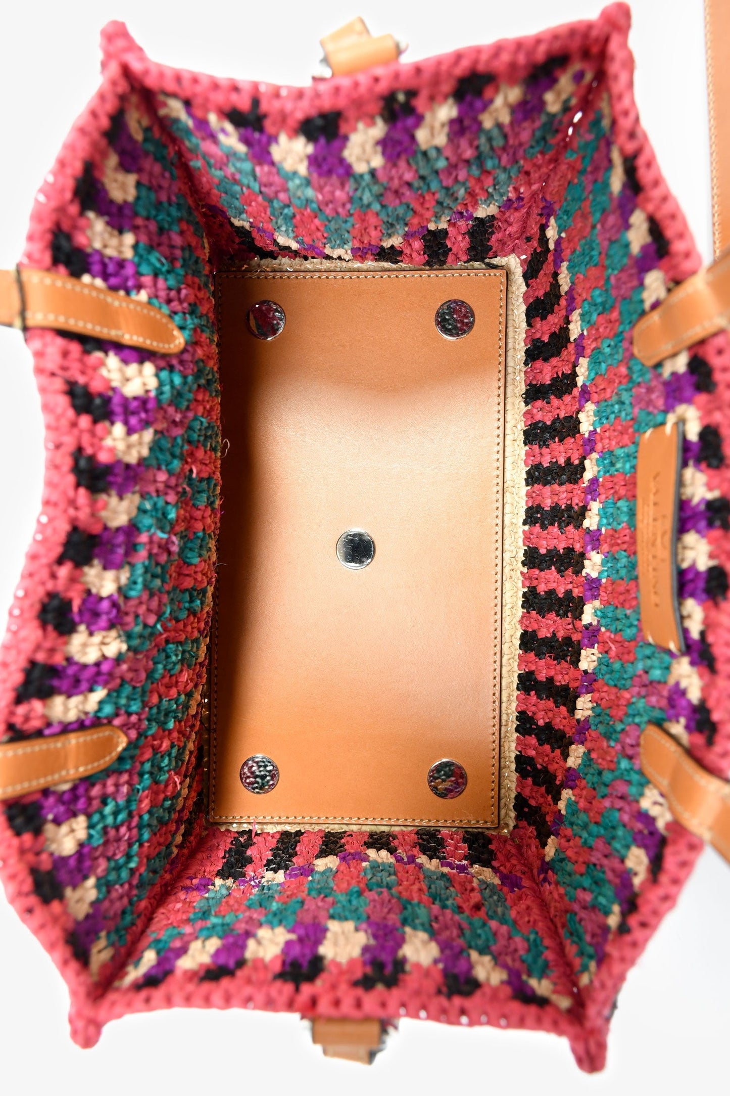 Valentino Pink/Multicolour Raffia VLogo Tote Bag with Pouch