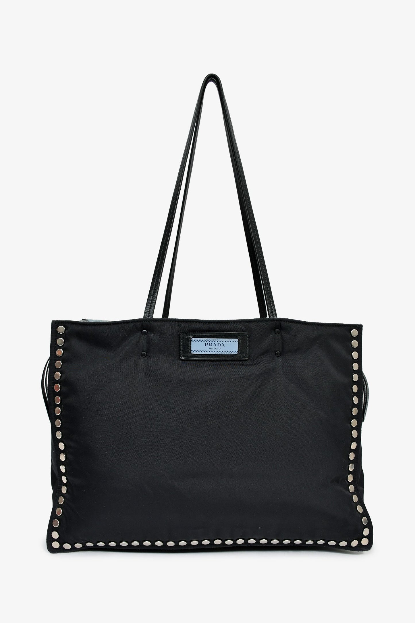 Prada Black Nylon Studded Tote Bag