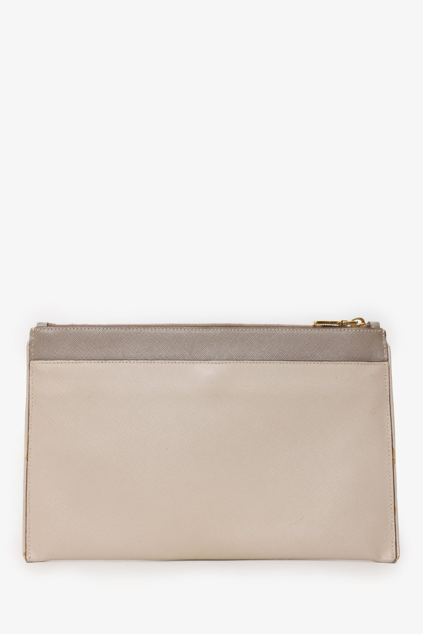 Prada Taupe Saffiano Leather Zippered Clutch