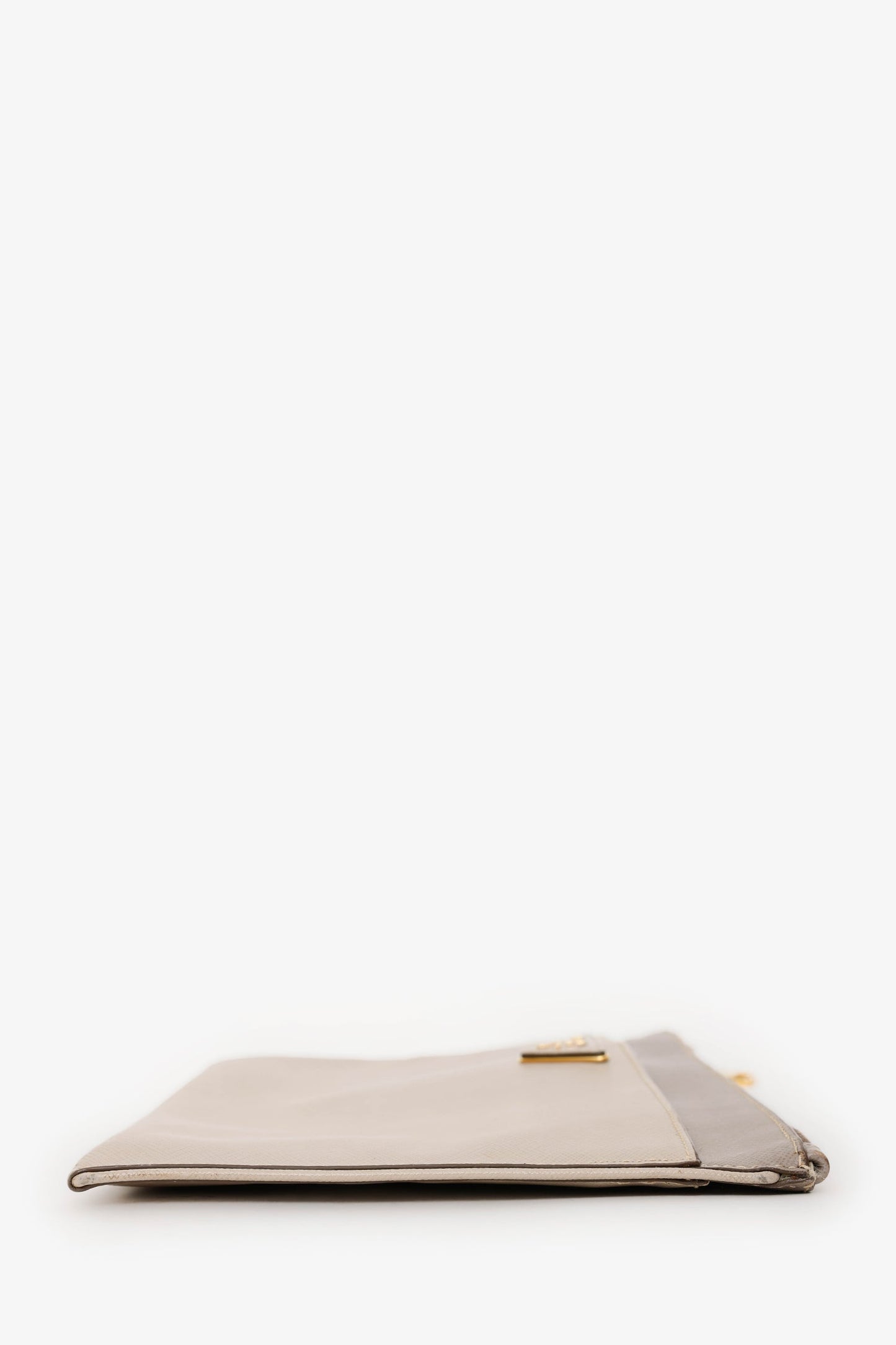 Prada Taupe Saffiano Leather Zippered Clutch