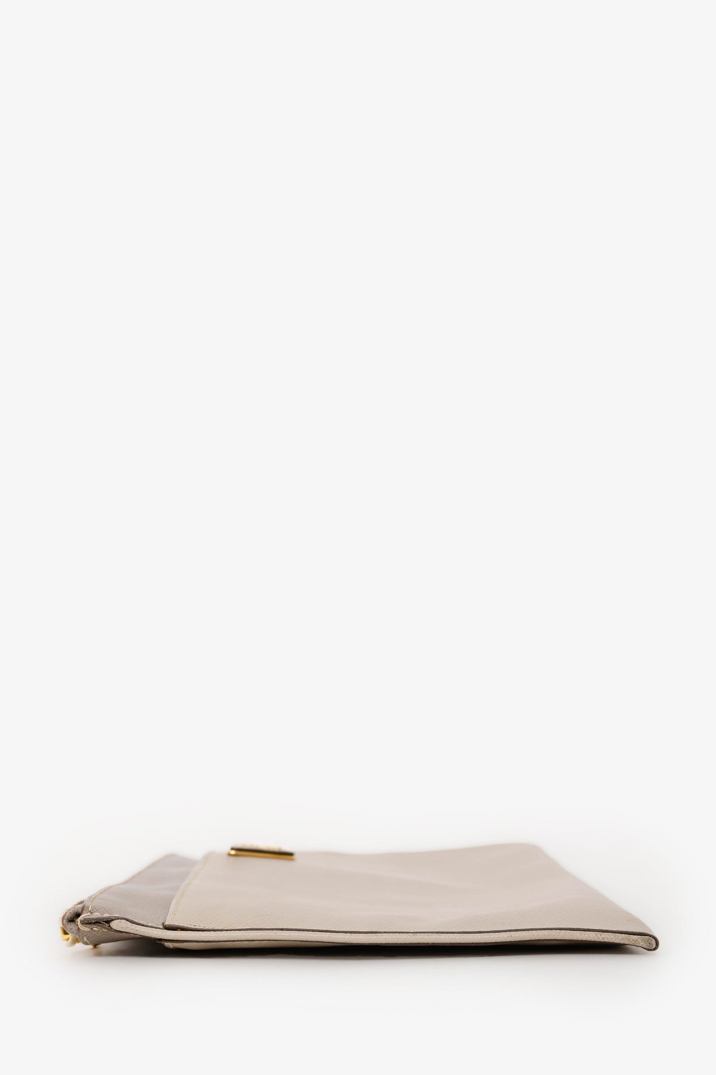 Prada Taupe Saffiano Leather Zippered Clutch