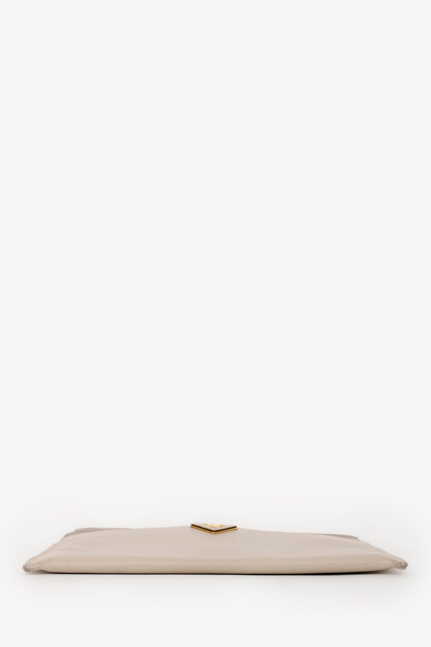 Prada Taupe Saffiano Leather Zippered Clutch