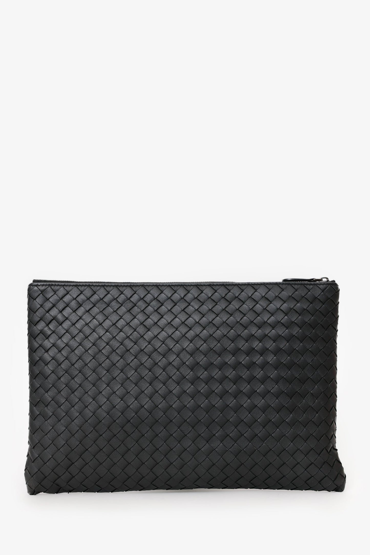 Bottega Veneta Black Intrecciato Leather Large Zip Clutch