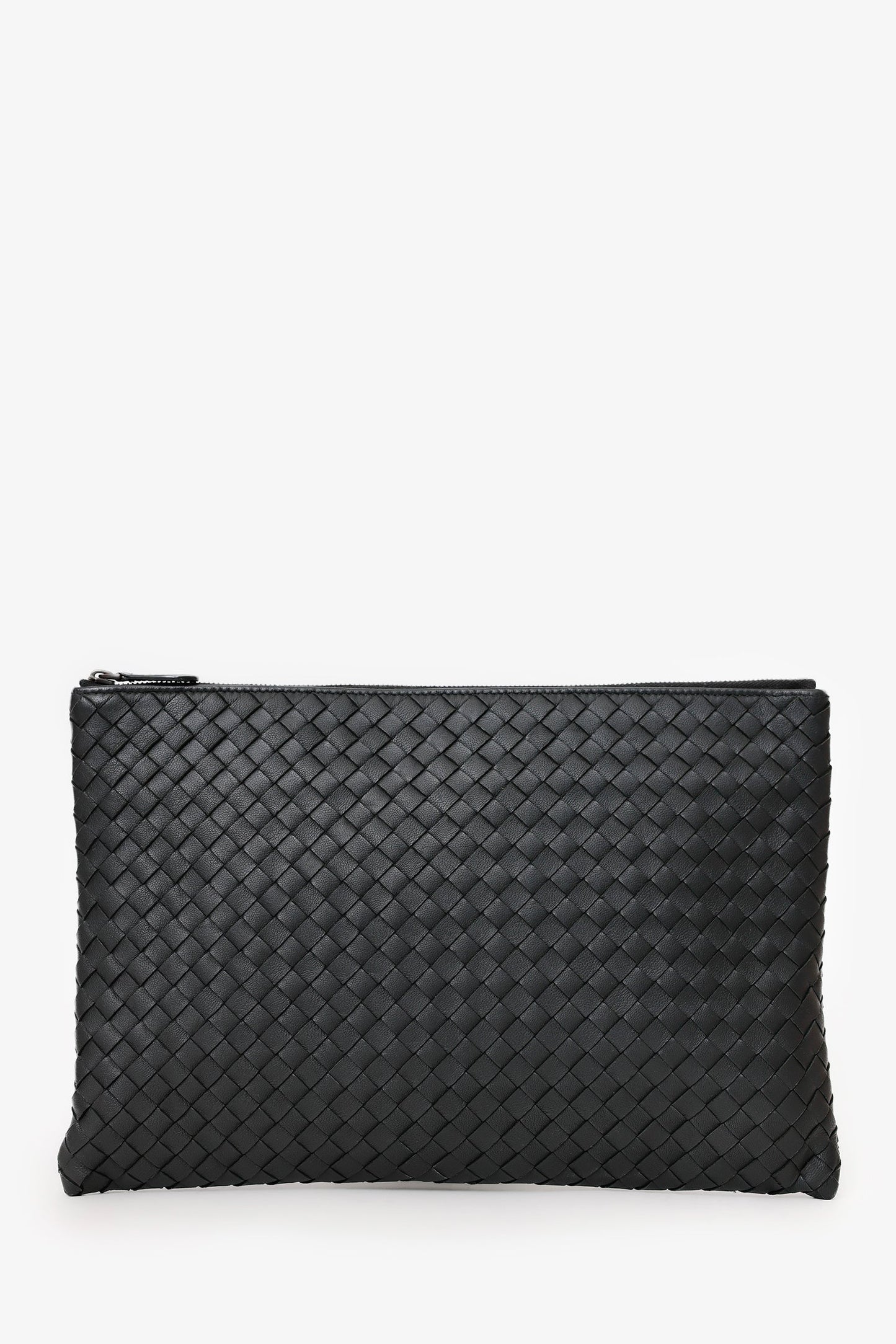Bottega Veneta Black Intrecciato Leather Large Zip Clutch