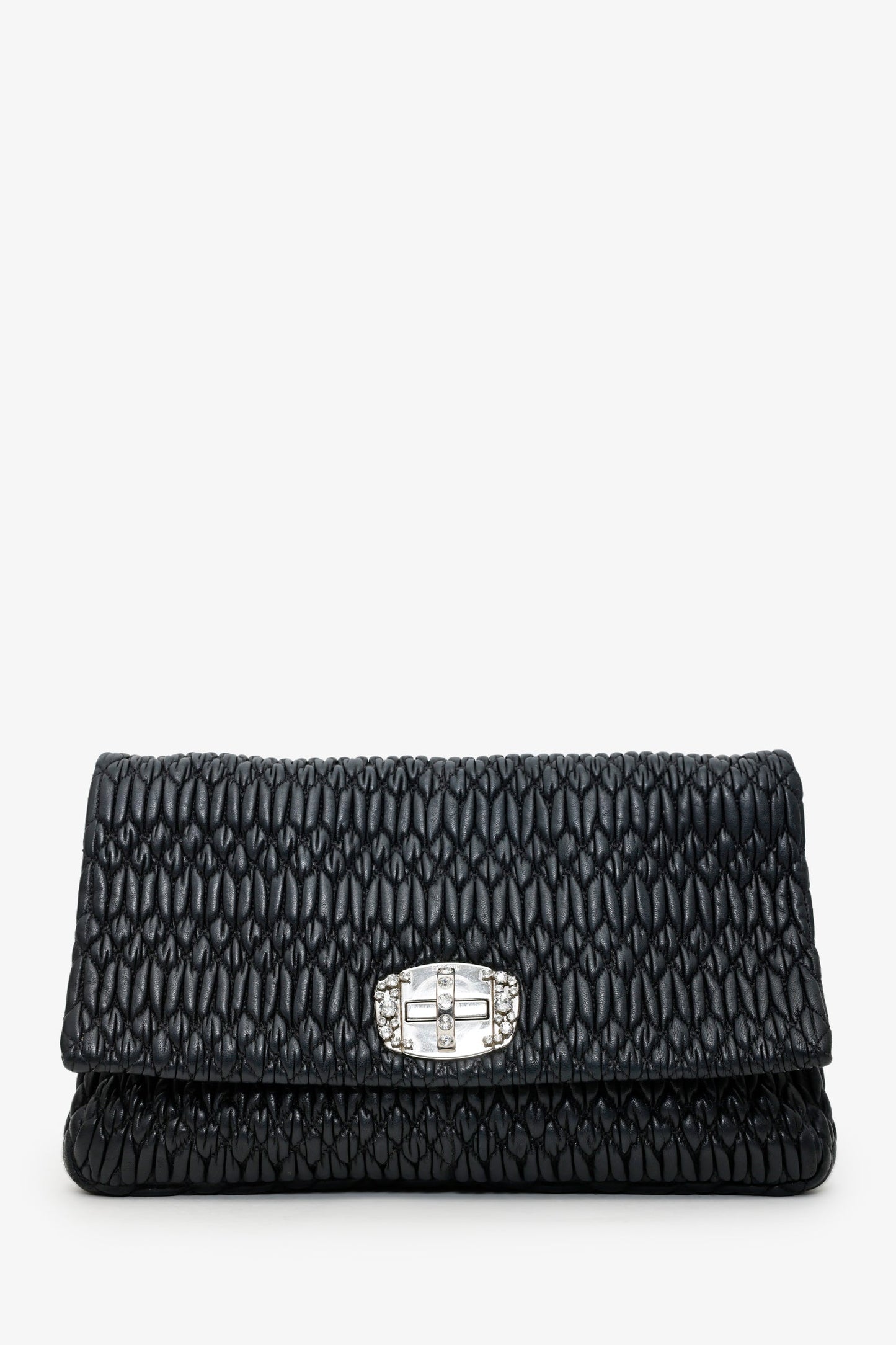 Miu Miu Black Matelasse Nappa Leather Crystal Embellished Shoulder Bag With Strap