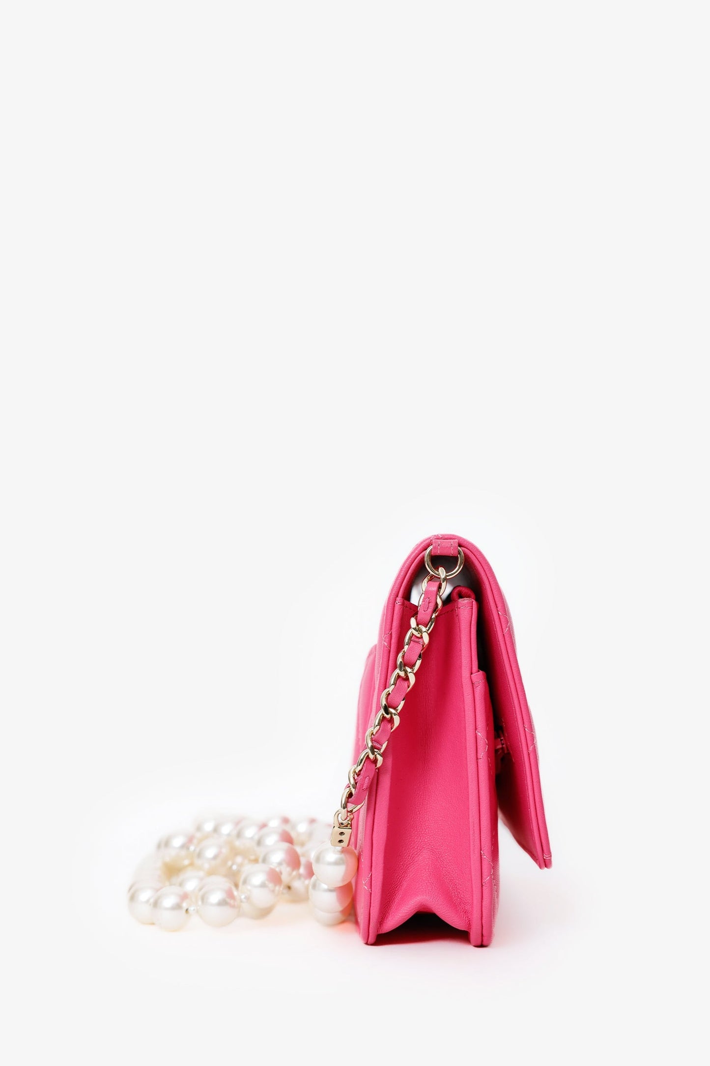 Chanel™ 22P Pink Quilted Lambskin Pearl Wallet on Chain