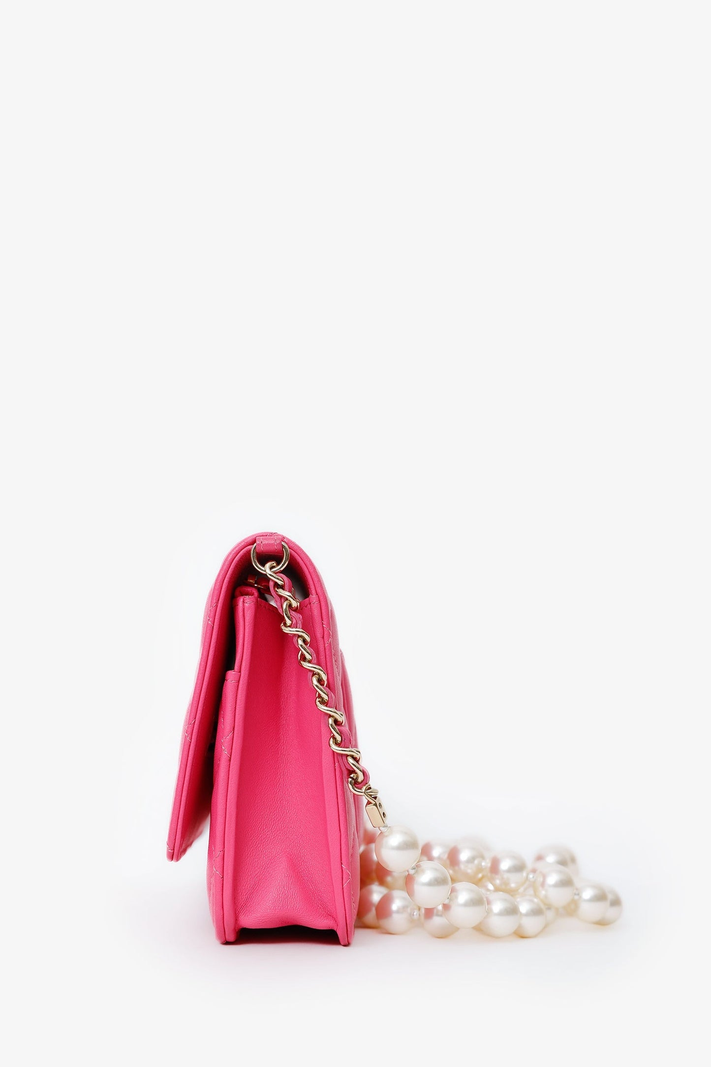 Chanel™ 22P Pink Quilted Lambskin Pearl Wallet on Chain