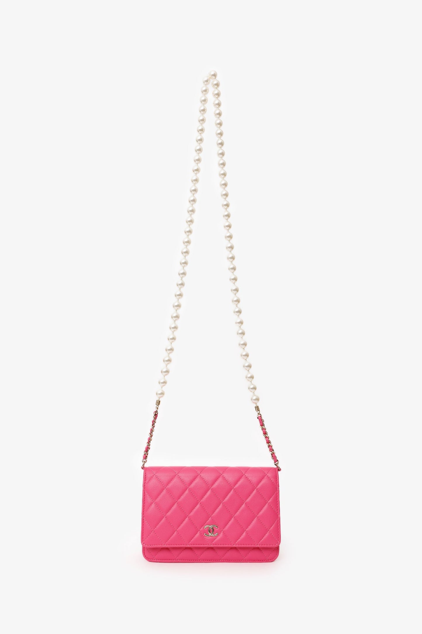 Chanel™ 22P Pink Quilted Lambskin Pearl Wallet on Chain