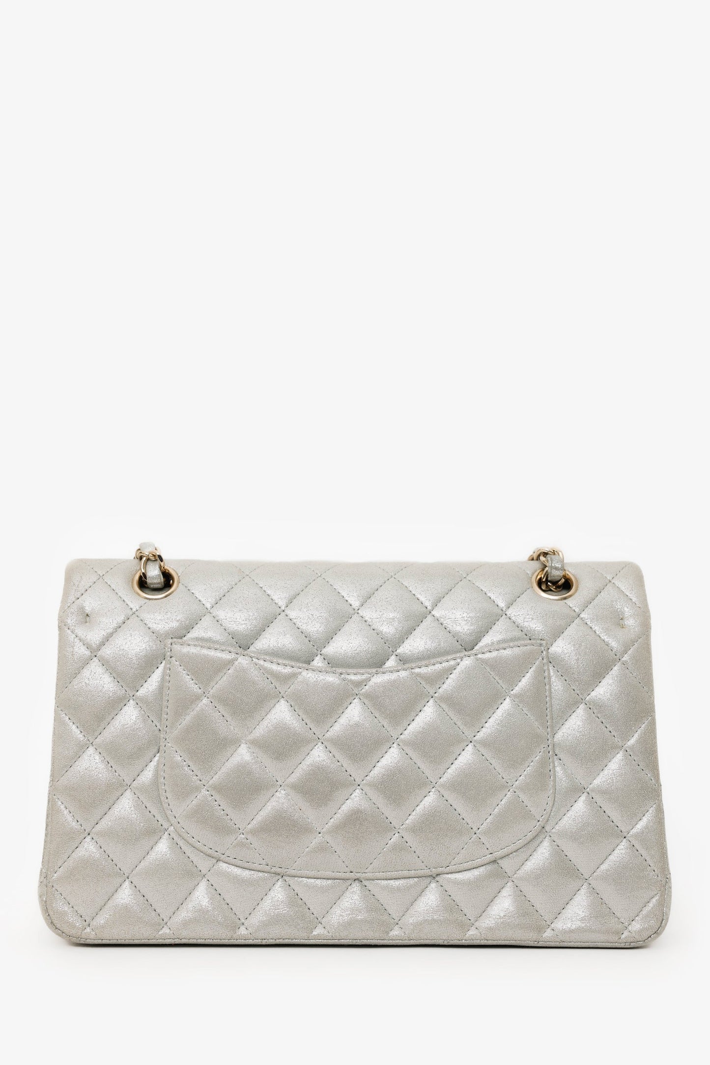 Chanel™ 2011-12 Silver Metallic Fabric Small Classic Double Flap Bag