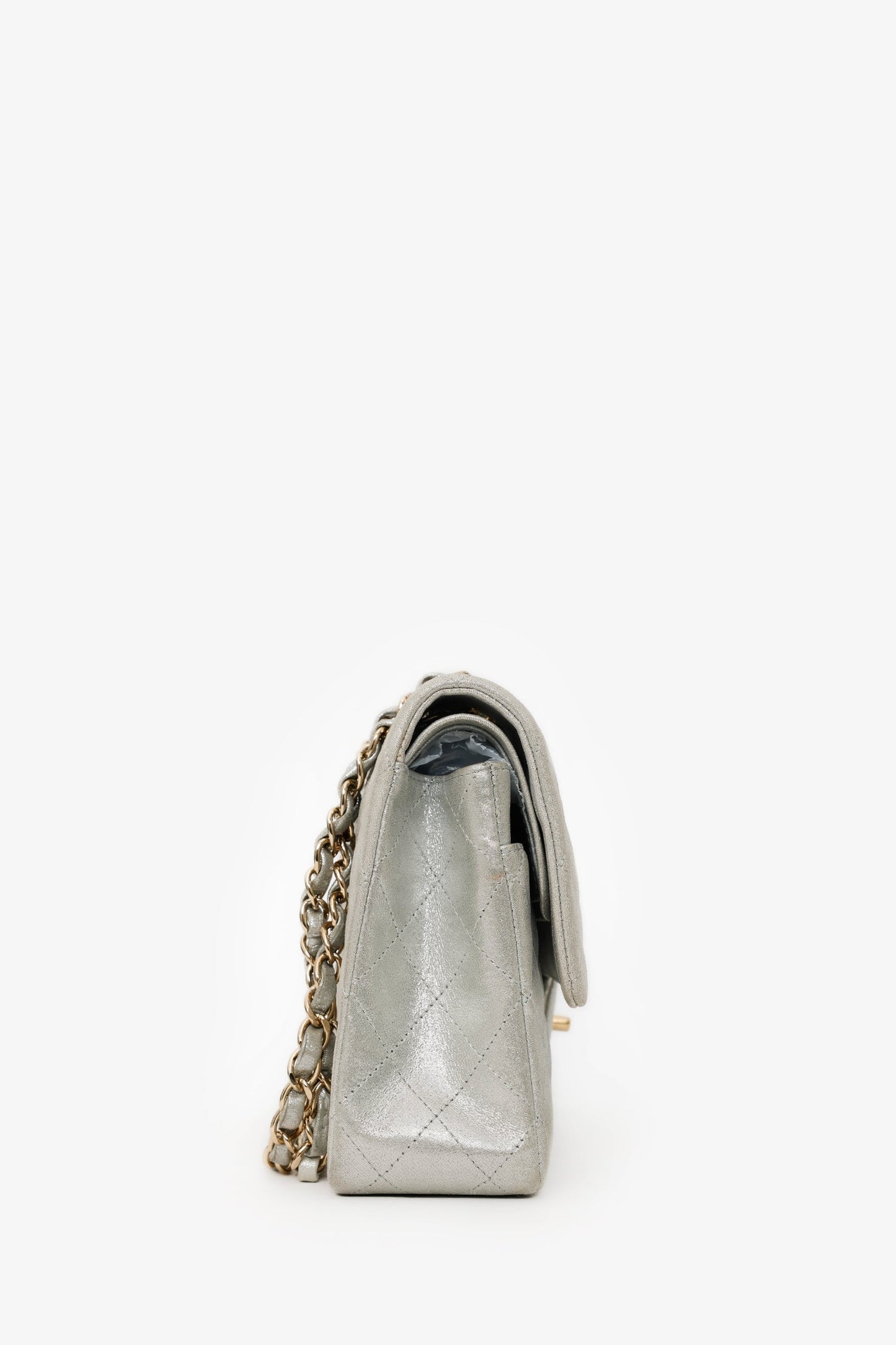 Chanel™ 2011-12 Silver Metallic Fabric Small Classic Double Flap Bag
