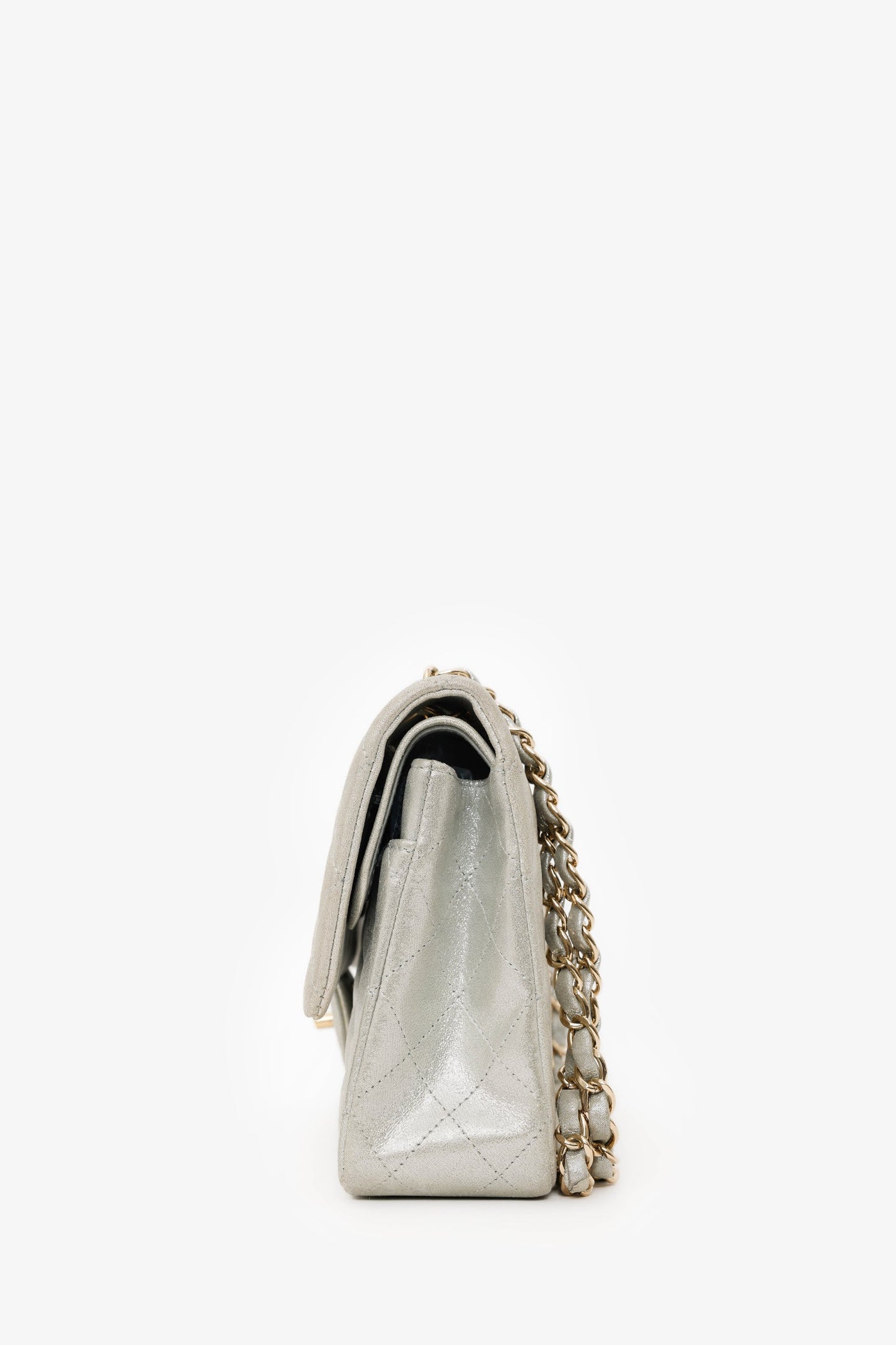 Chanel™ 2011-12 Silver Metallic Fabric Small Classic Double Flap Bag