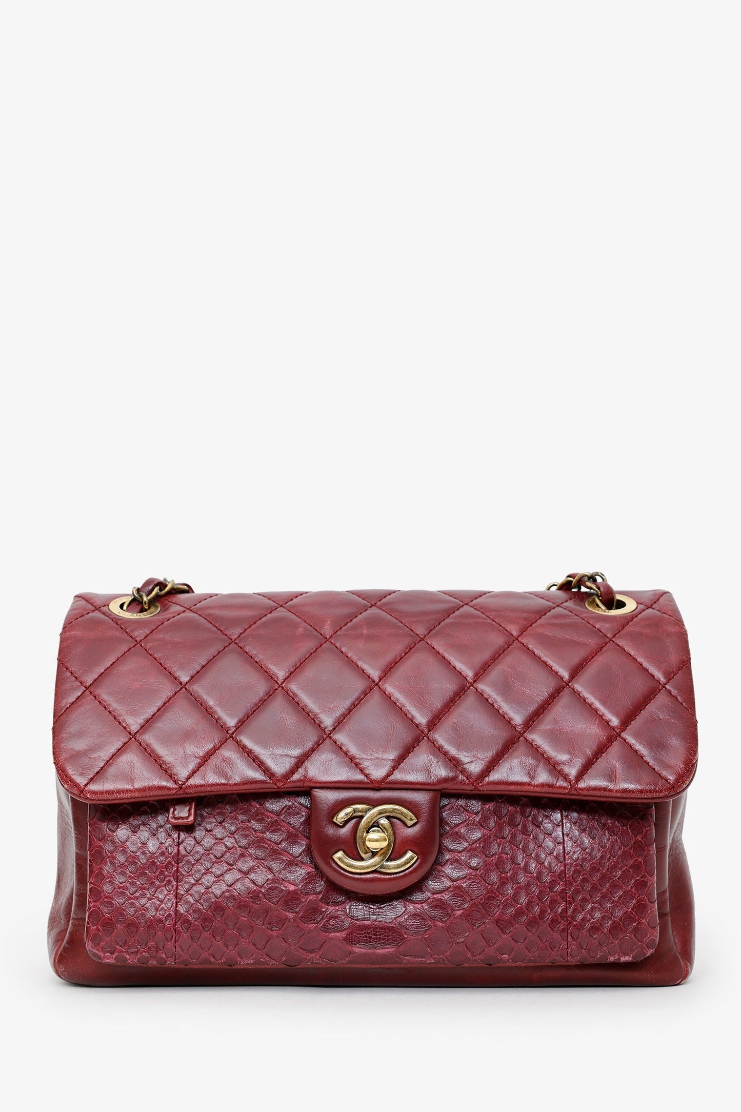 Chanel™ 2016-17 Burgundy Leather/Python Urban Mix Flap Bag