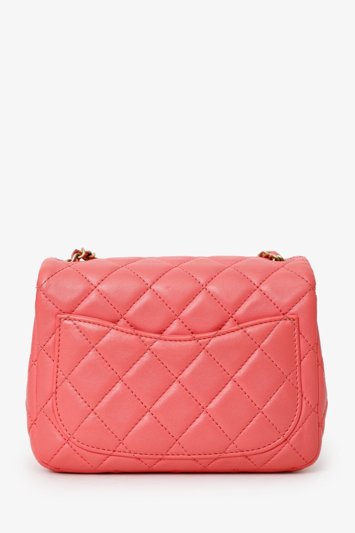 Chanel™ 2021 Pink Quilted Lambskin Mini Square Pearl Crush Flap Bag