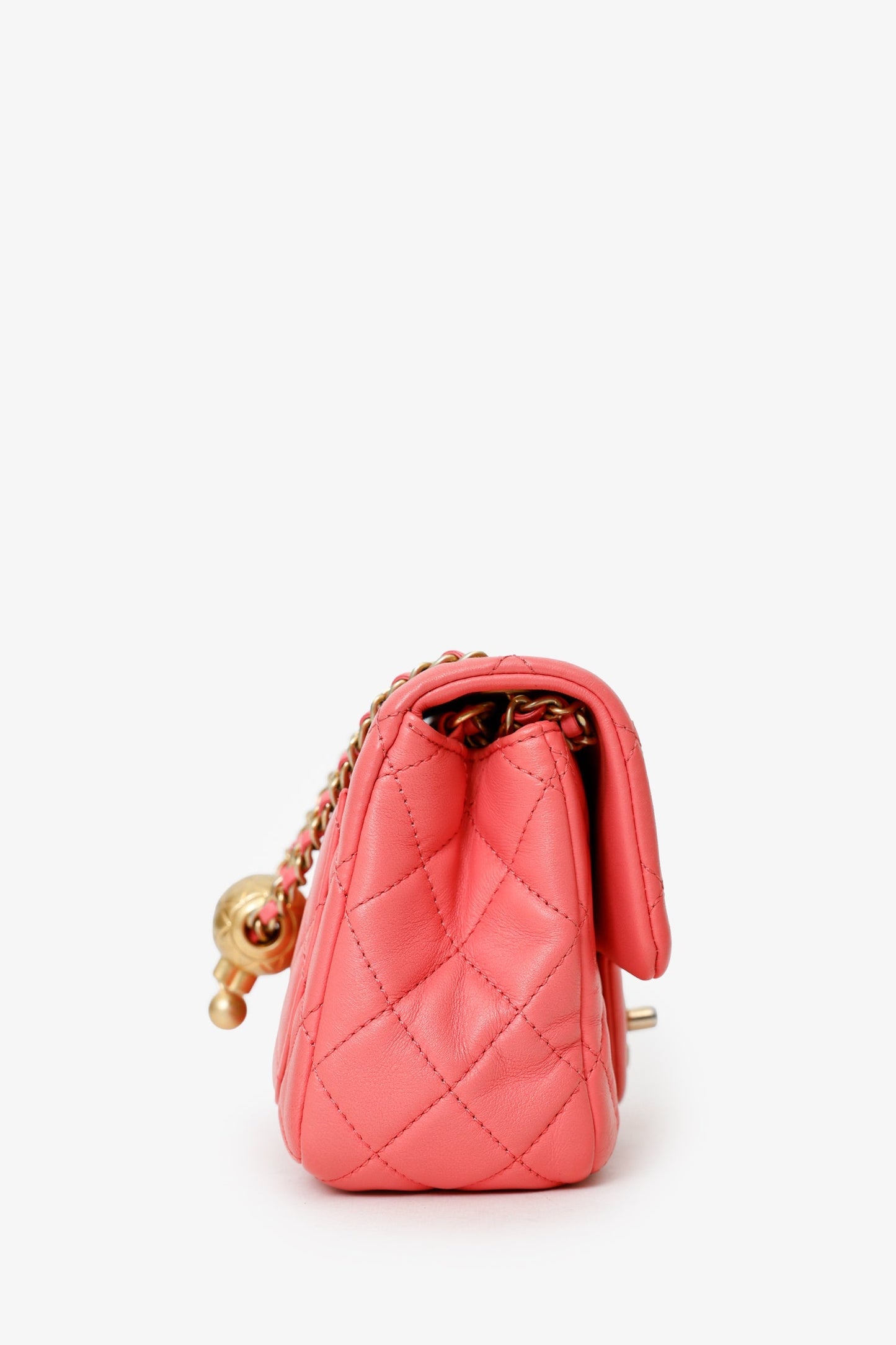 Chanel™ 2021 Pink Quilted Lambskin Mini Square Pearl Crush Flap Bag