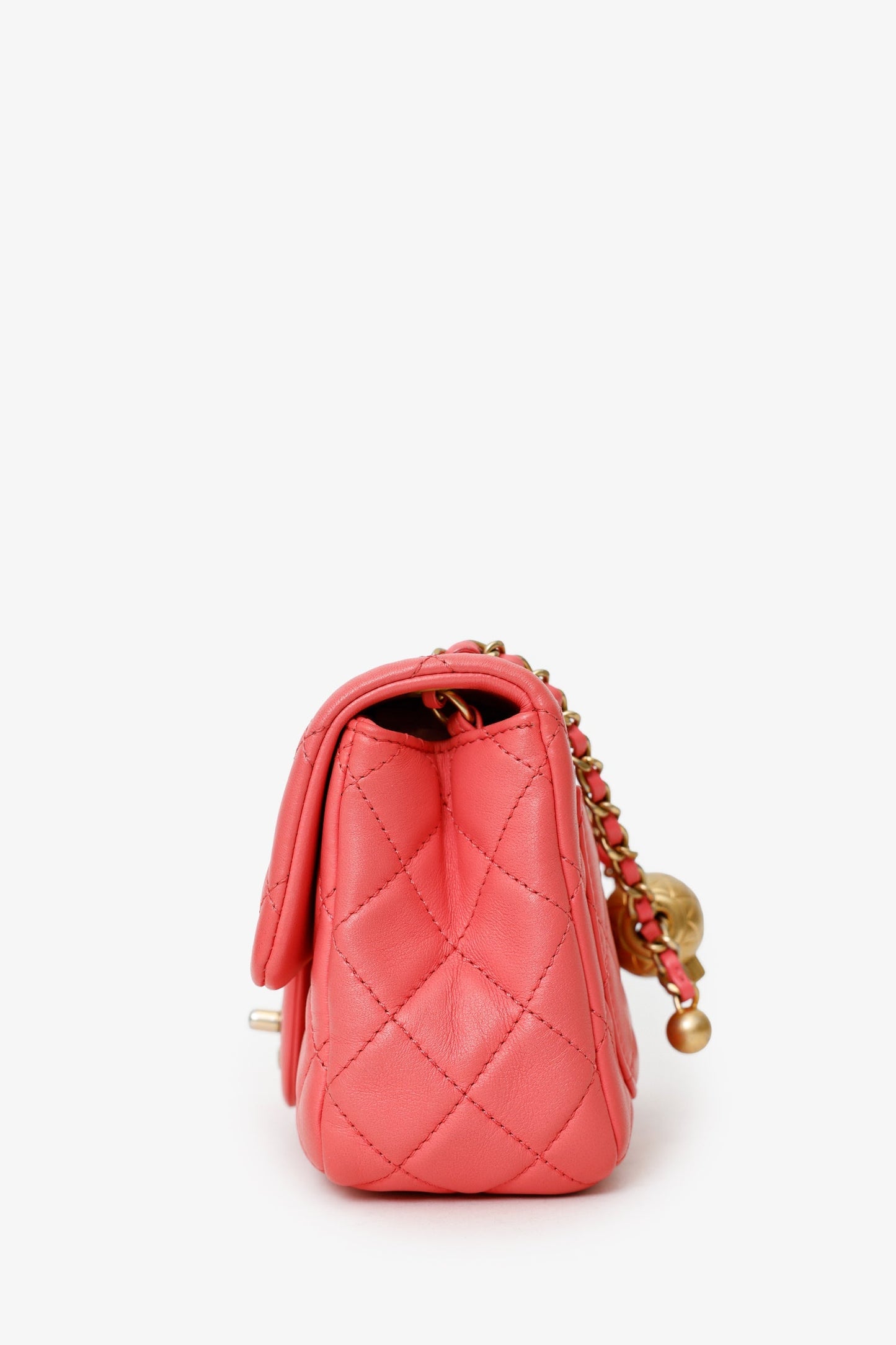 Chanel™ 2021 Pink Quilted Lambskin Mini Square Pearl Crush Flap Bag
