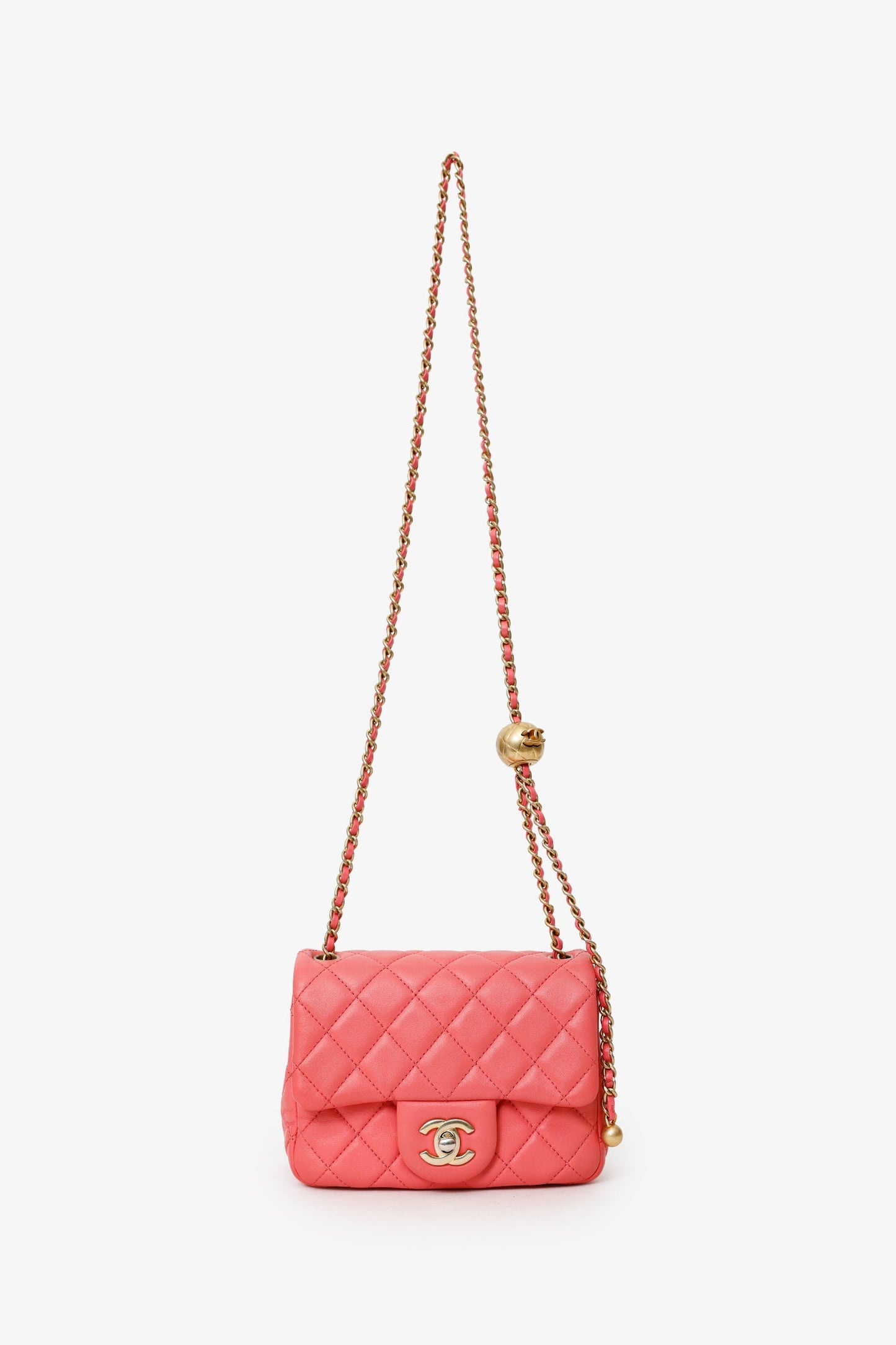 Chanel™ 2021 Pink Quilted Lambskin Mini Square Pearl Crush Flap Bag