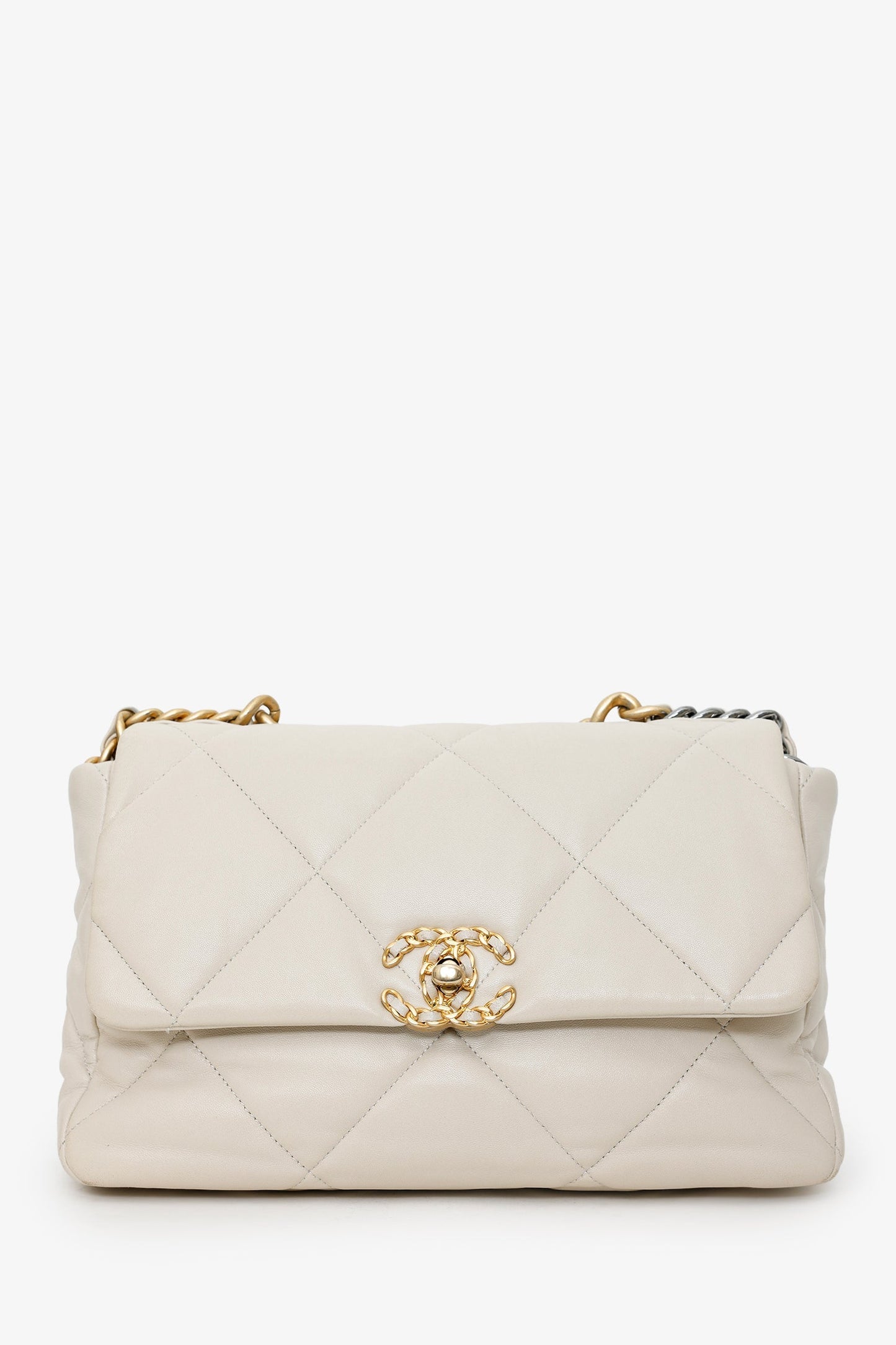 Chanel™ 2020 Beige Lambskin Medium 19 Flap Bag