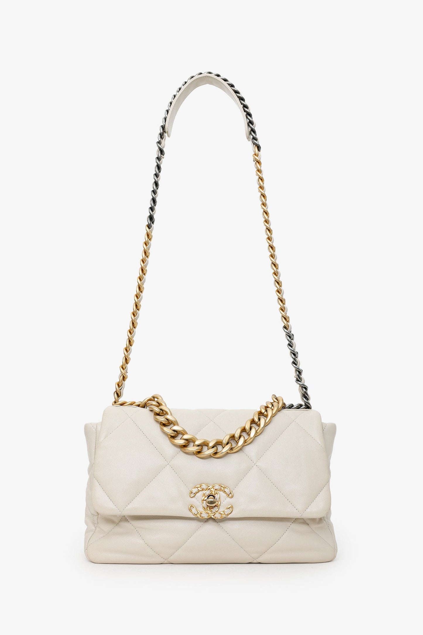Chanel™ 2020 Beige Lambskin Medium 19 Flap Bag