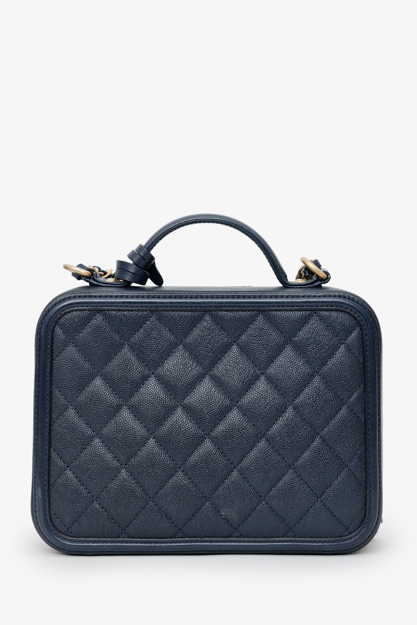 Chanel™ 2018 Navy Caviar Medium Filigree Vanity Case Bag