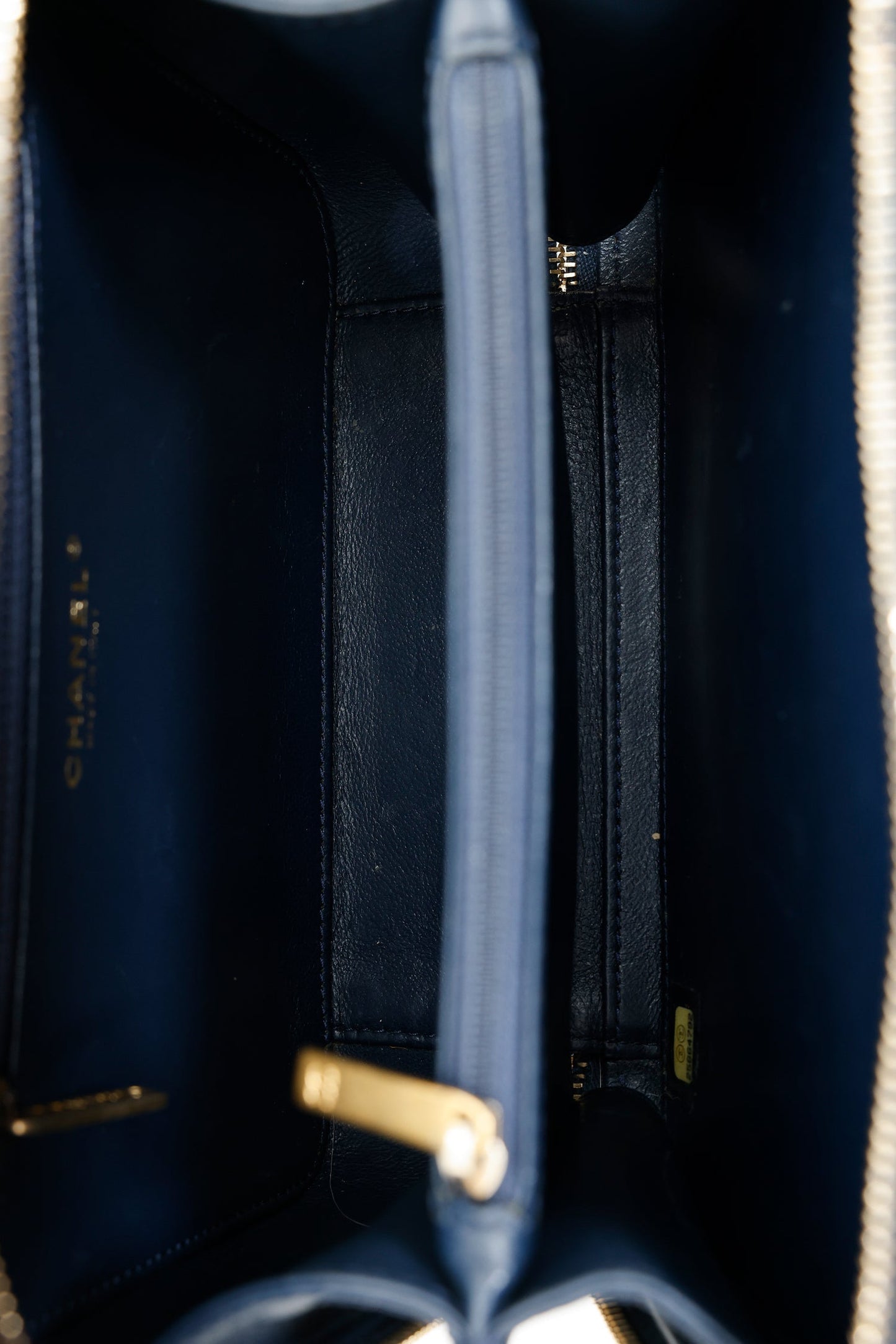 Chanel™ 2018 Navy Caviar Medium Filigree Vanity Case Bag