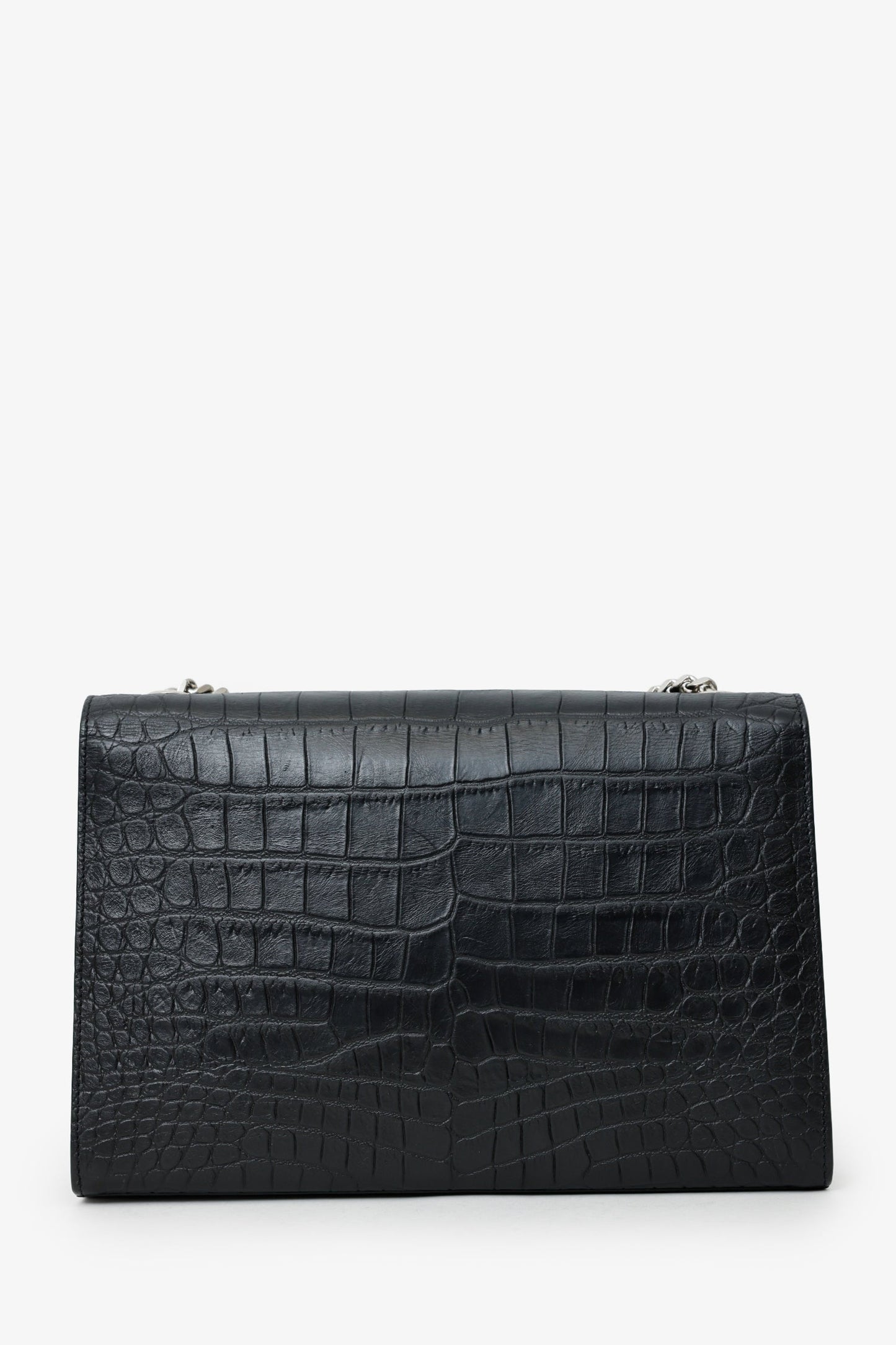 Saint Laurent Black Embossed Leather Large Kate Flap Bag