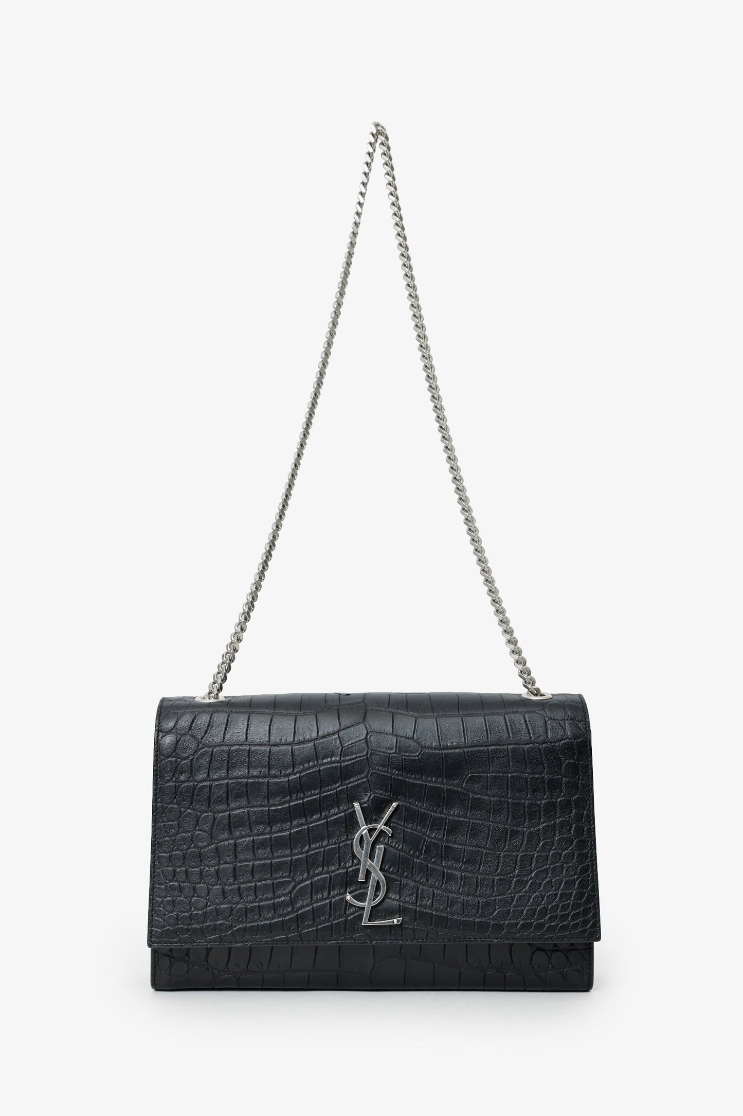 Saint Laurent Black Embossed Leather Large Kate Flap Bag
