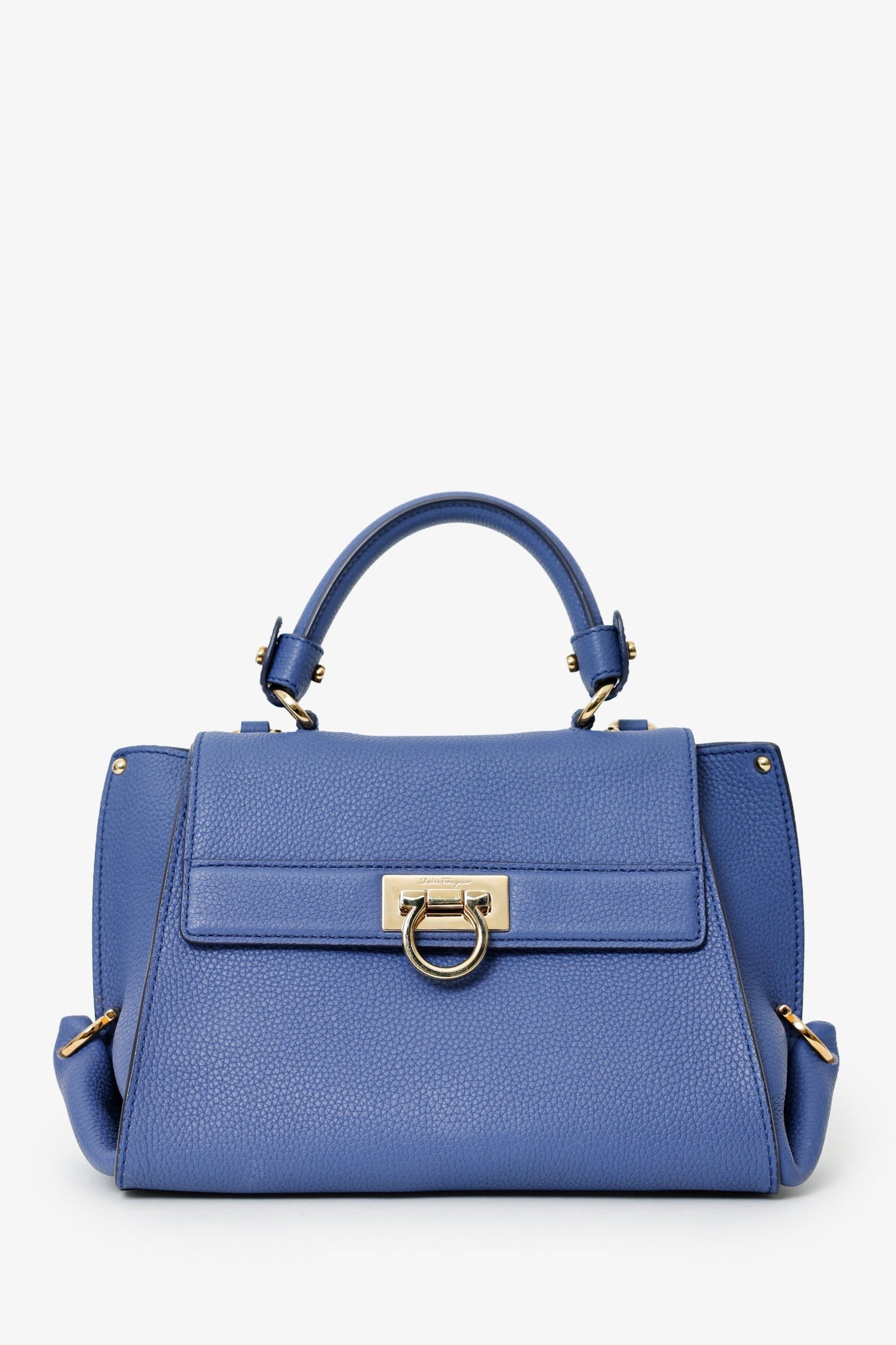 Salvatore Ferragamo Purple Pebbled Leather 'Sofia' Top Handle With Strap