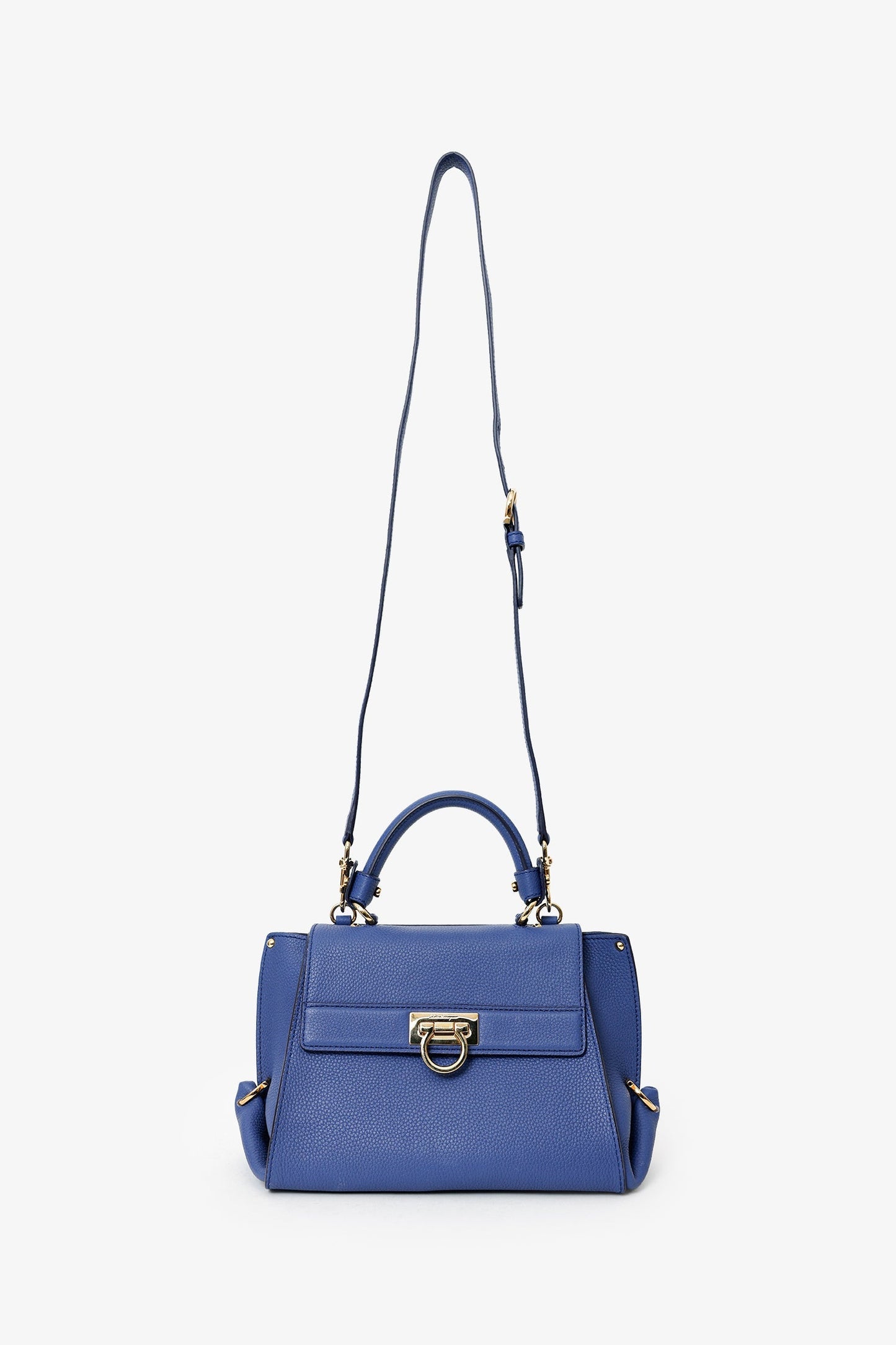 Salvatore Ferragamo Purple Pebbled Leather 'Sofia' Top Handle With Strap