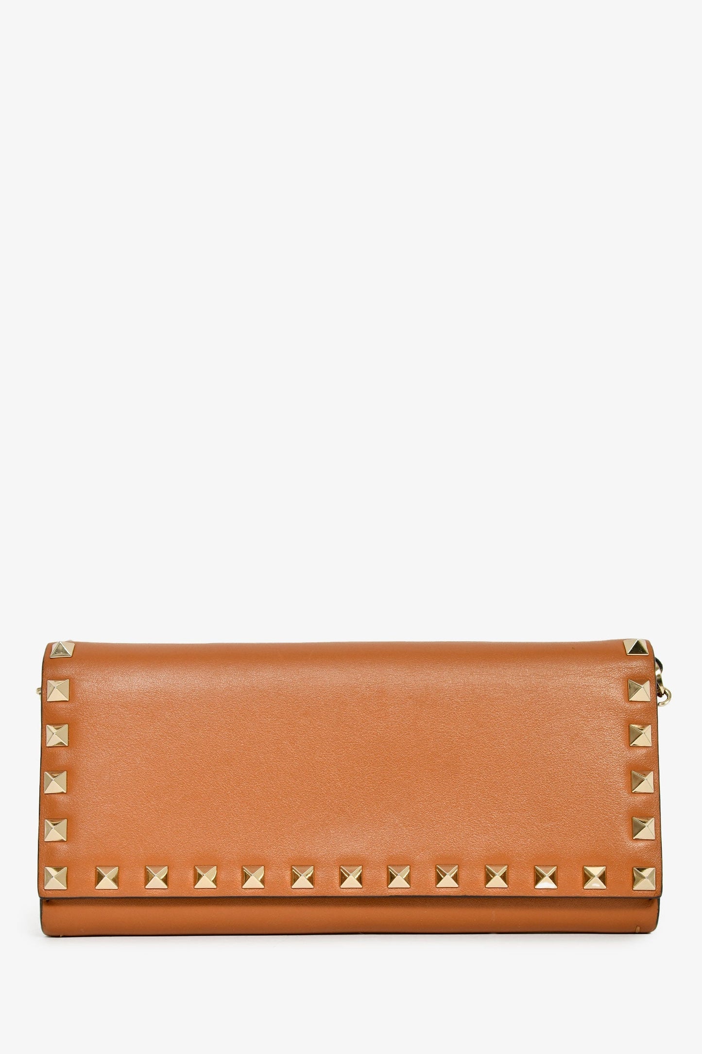 Valentino Brown Leather Rockstud Wallet on Chain