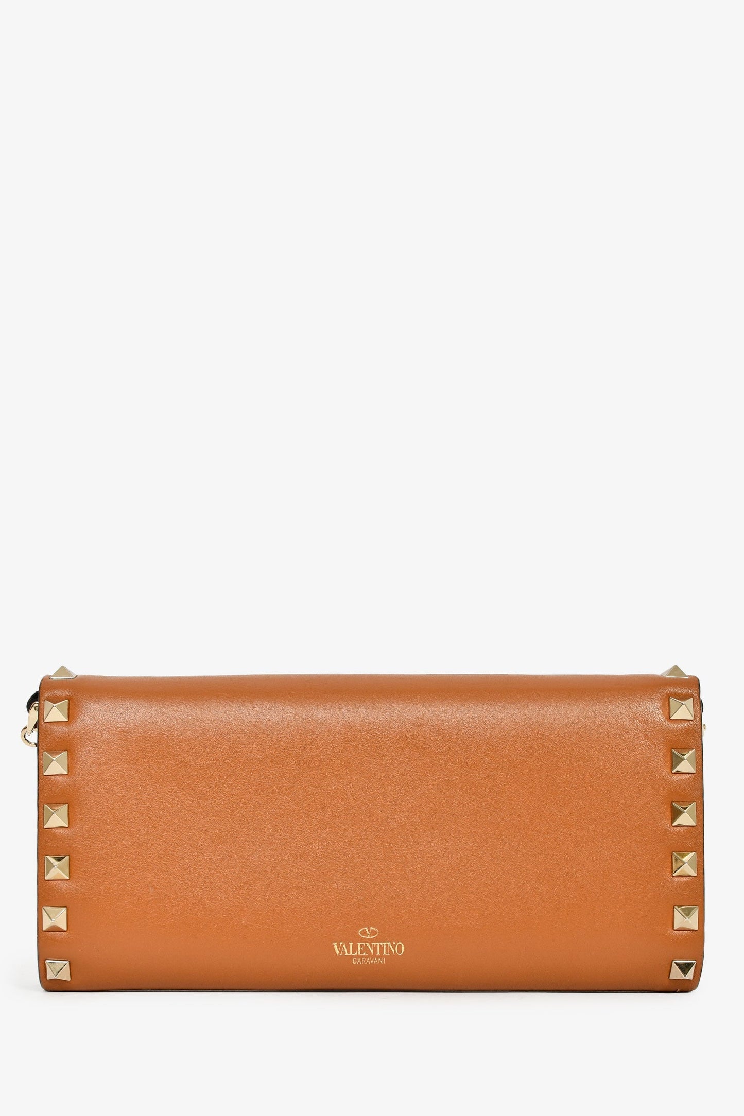 Valentino Brown Leather Rockstud Wallet on Chain