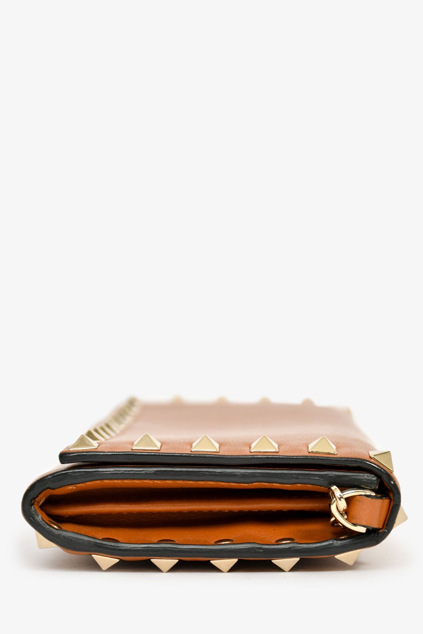 Valentino Brown Leather Rockstud Wallet on Chain