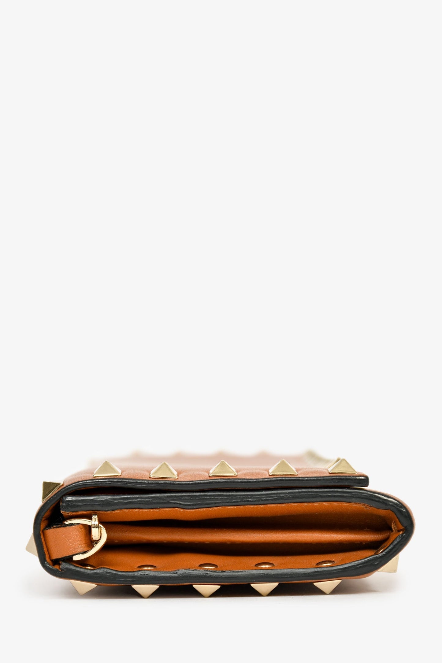 Valentino Brown Leather Rockstud Wallet on Chain