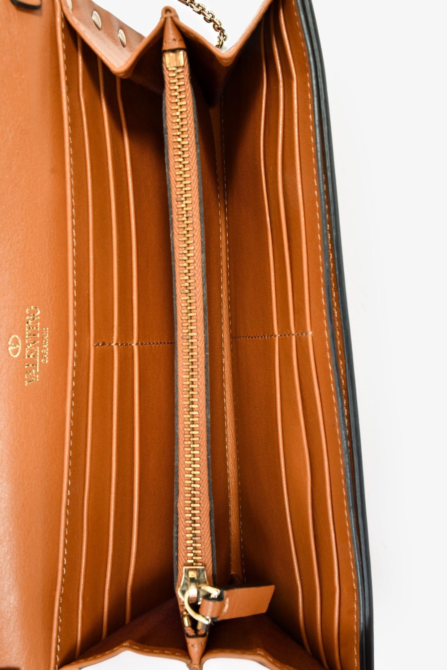 Valentino Brown Leather Rockstud Wallet on Chain