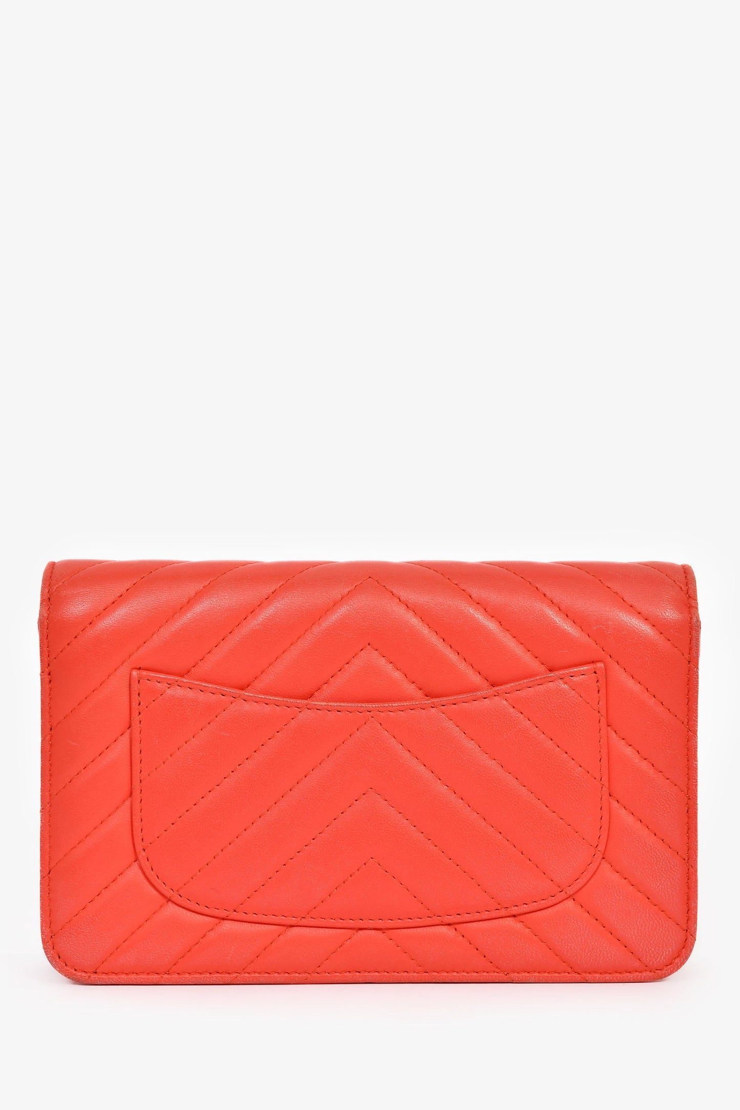 Chanel™ 2016-17 Red Lambskin Chevron Quilted "Trendy" Wallet on Chain