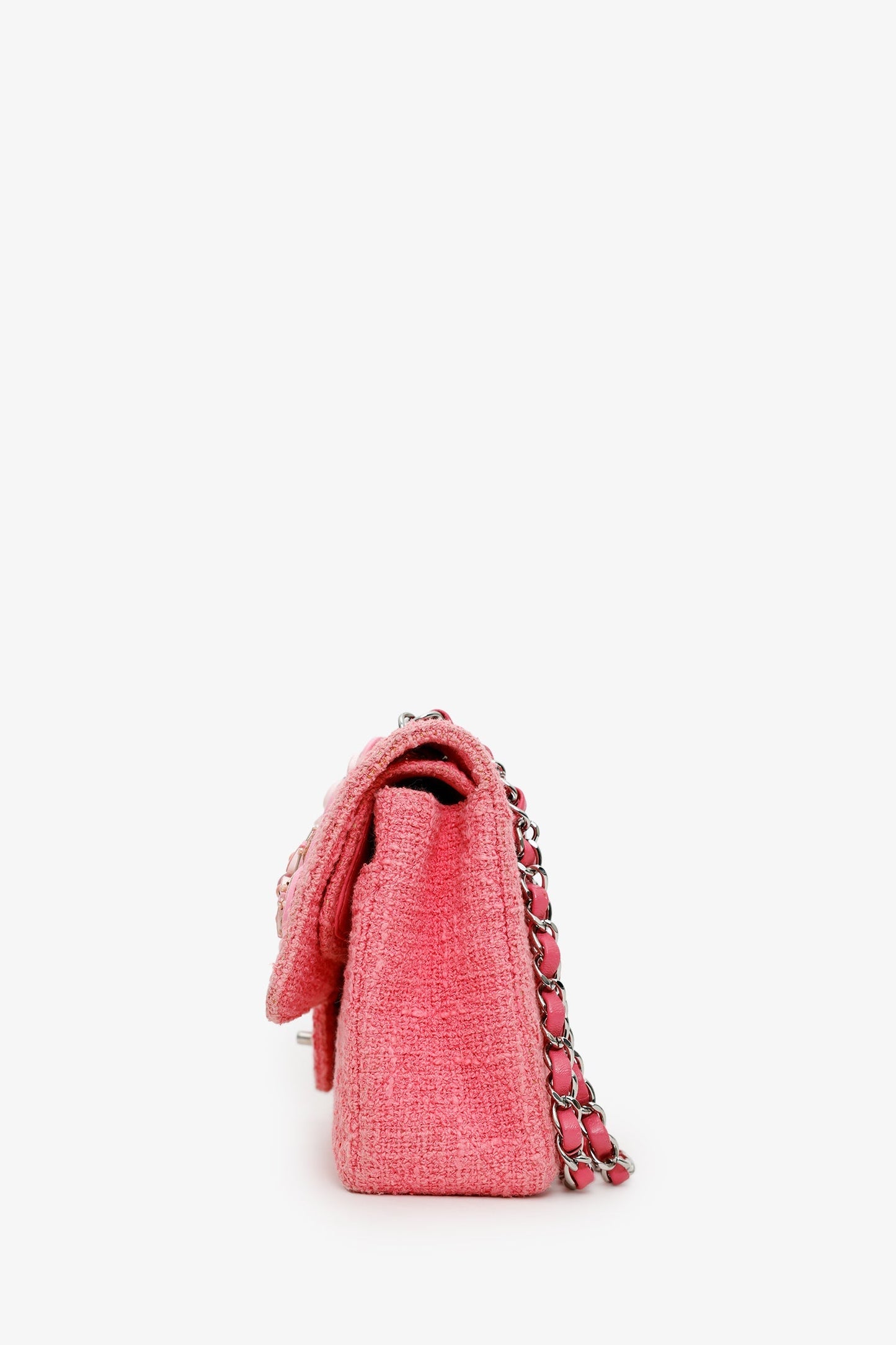 Chanel™ 2016 Pink Tweed Flower Classic Double Medium Flap Bag