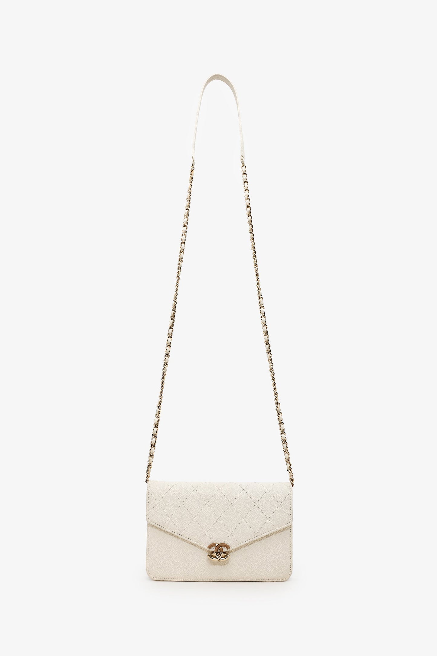 Chanel™ 2018 Beige Caviar Leather Cuba Wallet On Chain