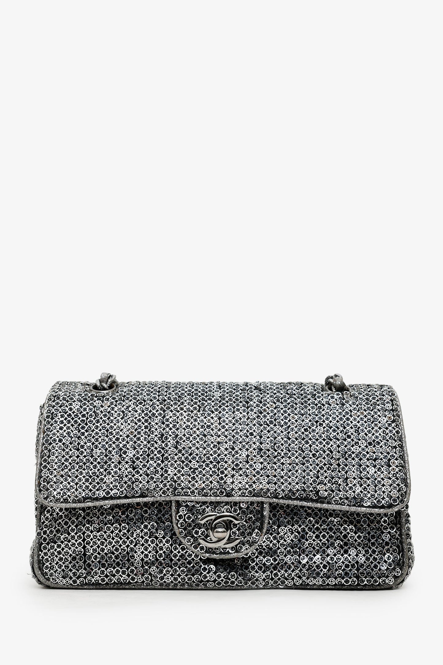 Chanel™ 2006-08 Silver Metallic Sequin Classic Single Flap Bag