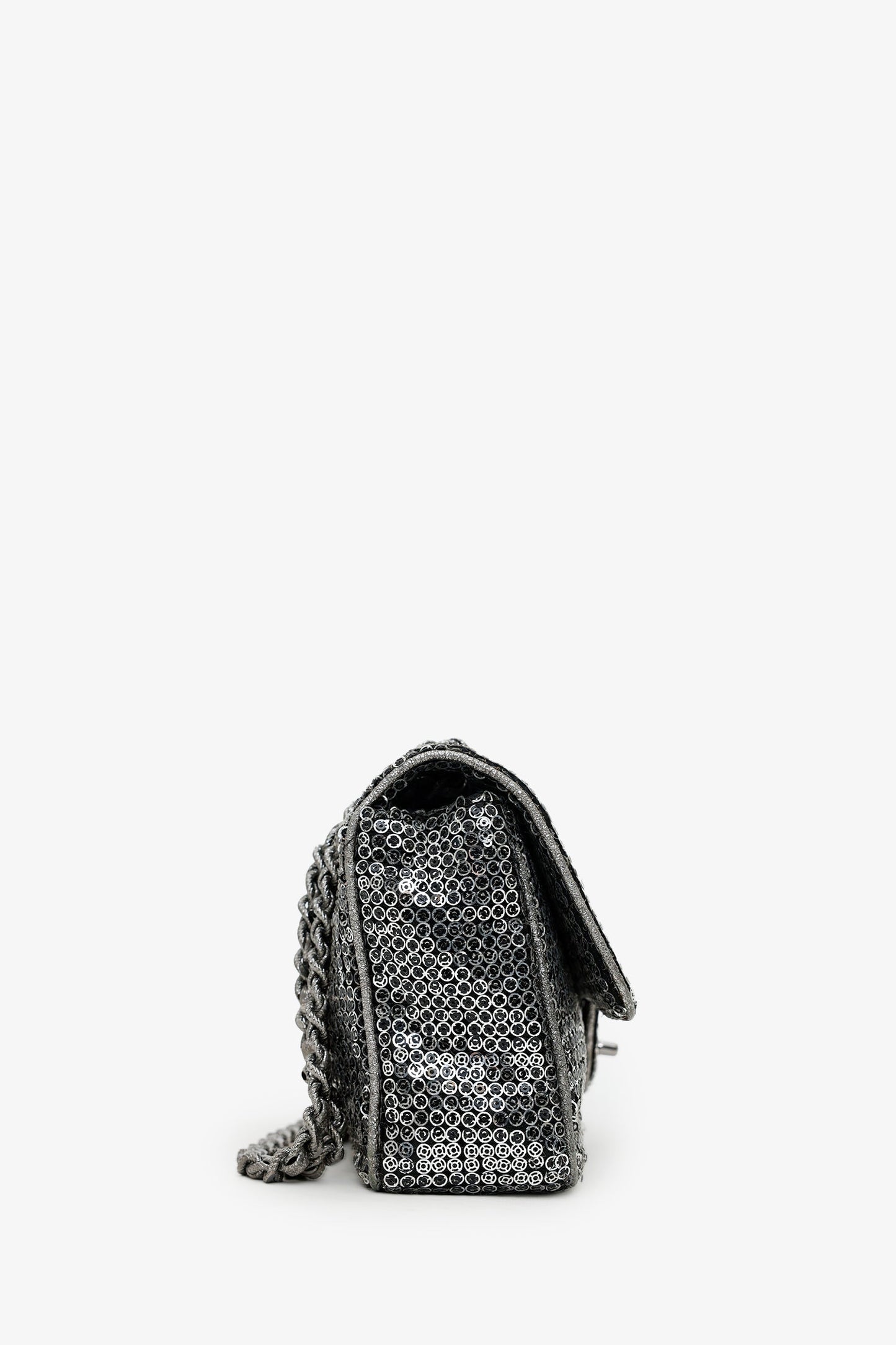 Chanel™ 2006-08 Silver Metallic Sequin Classic Single Flap Bag