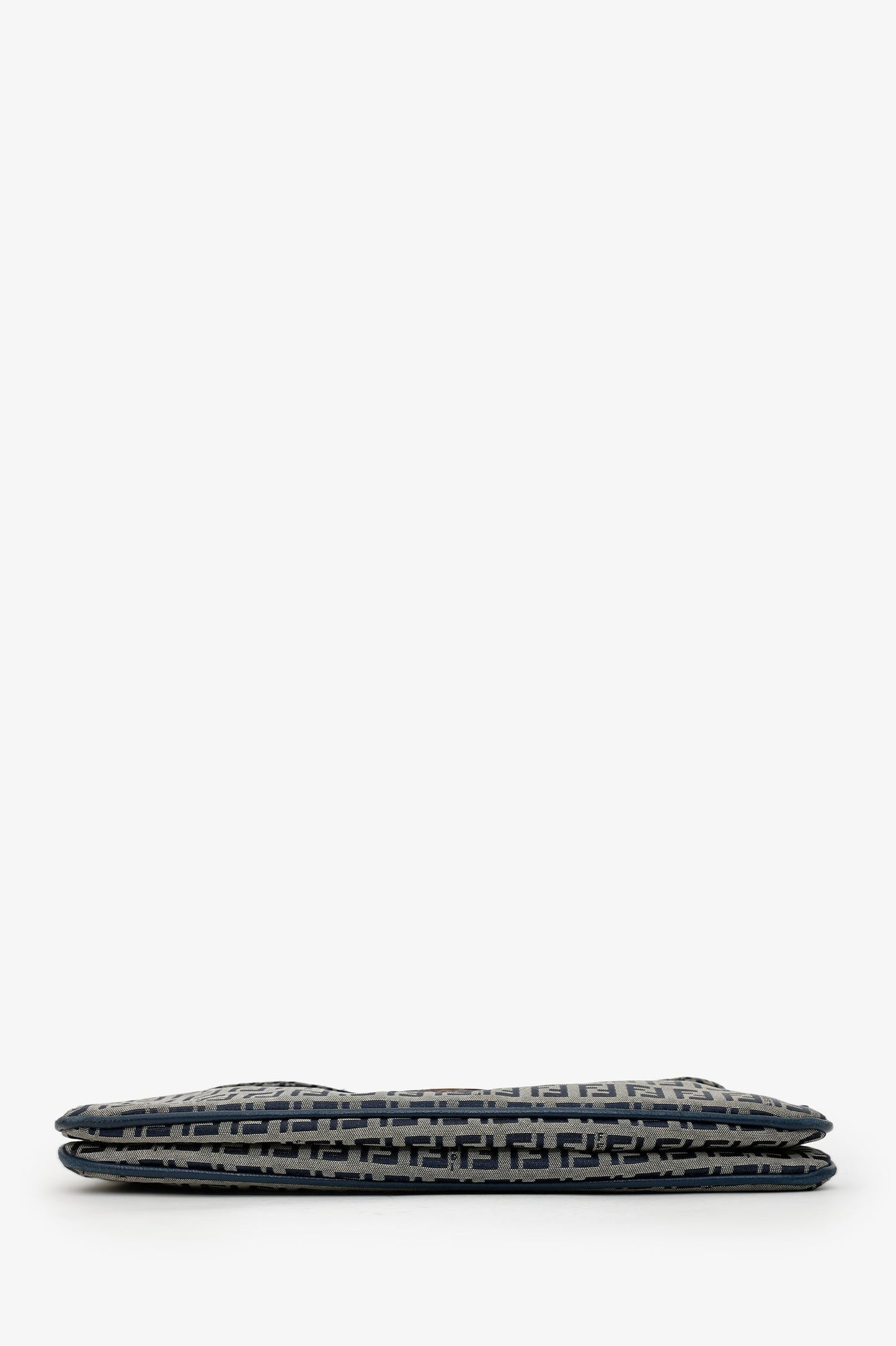 Fendi Navy Zucchino FF Double Flap Baguette Shoulder Bag
