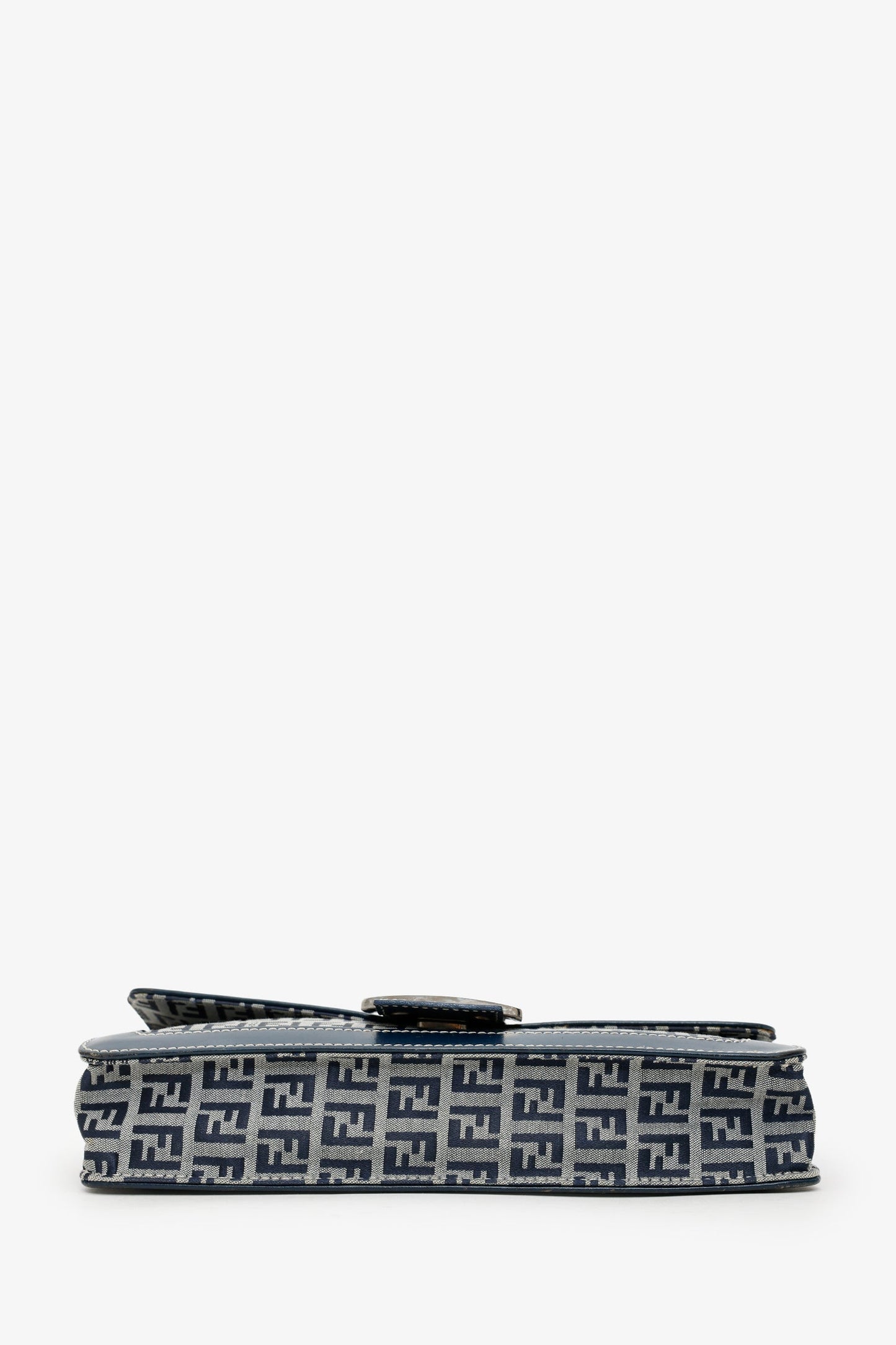 Fendi Navy Zucchino FF Leather Trimmed Baguette Shoulder Bag