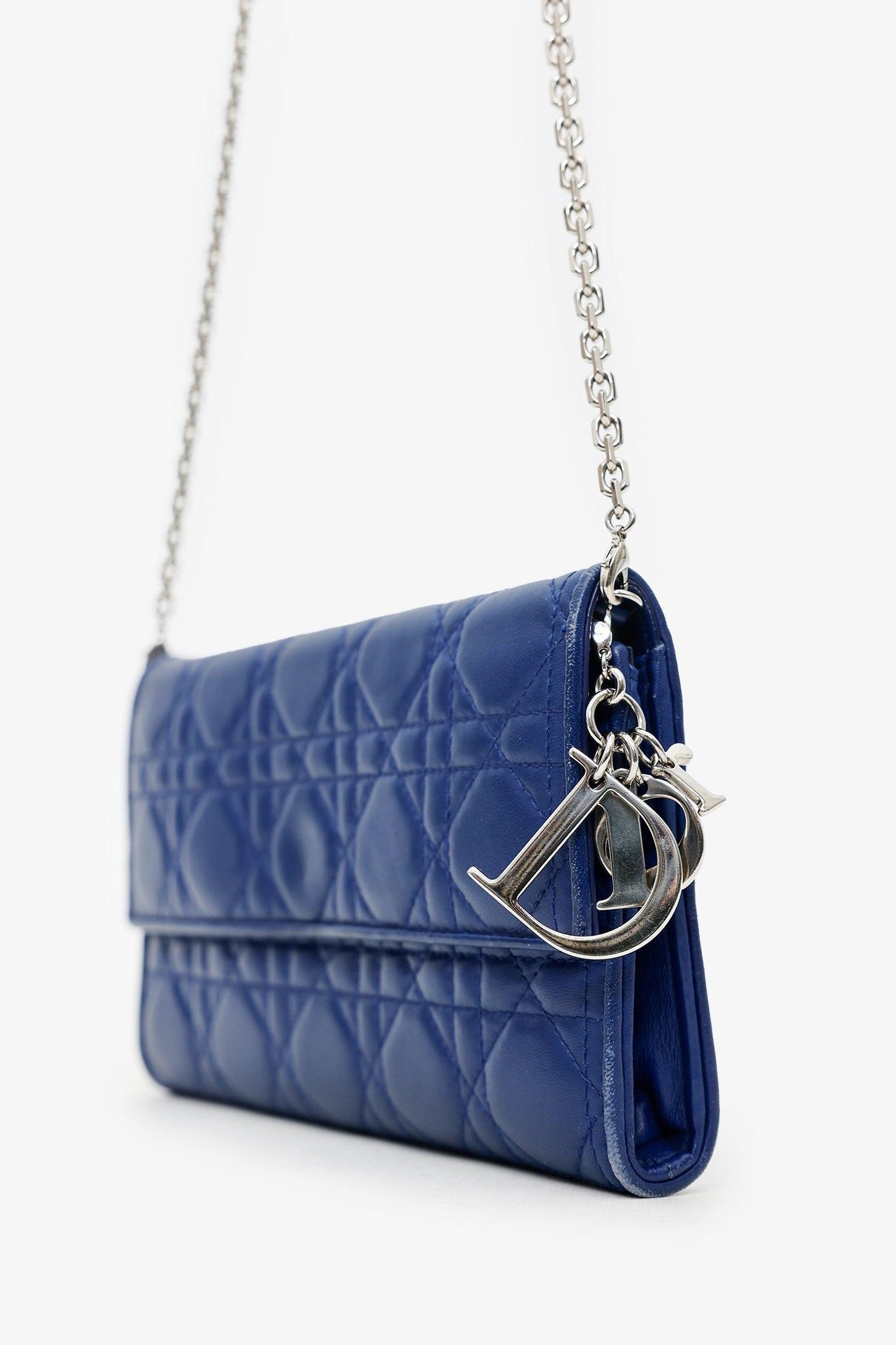 Christian Dior 2013 Navy Cannage Leather Lady Dior Wallet With Chain