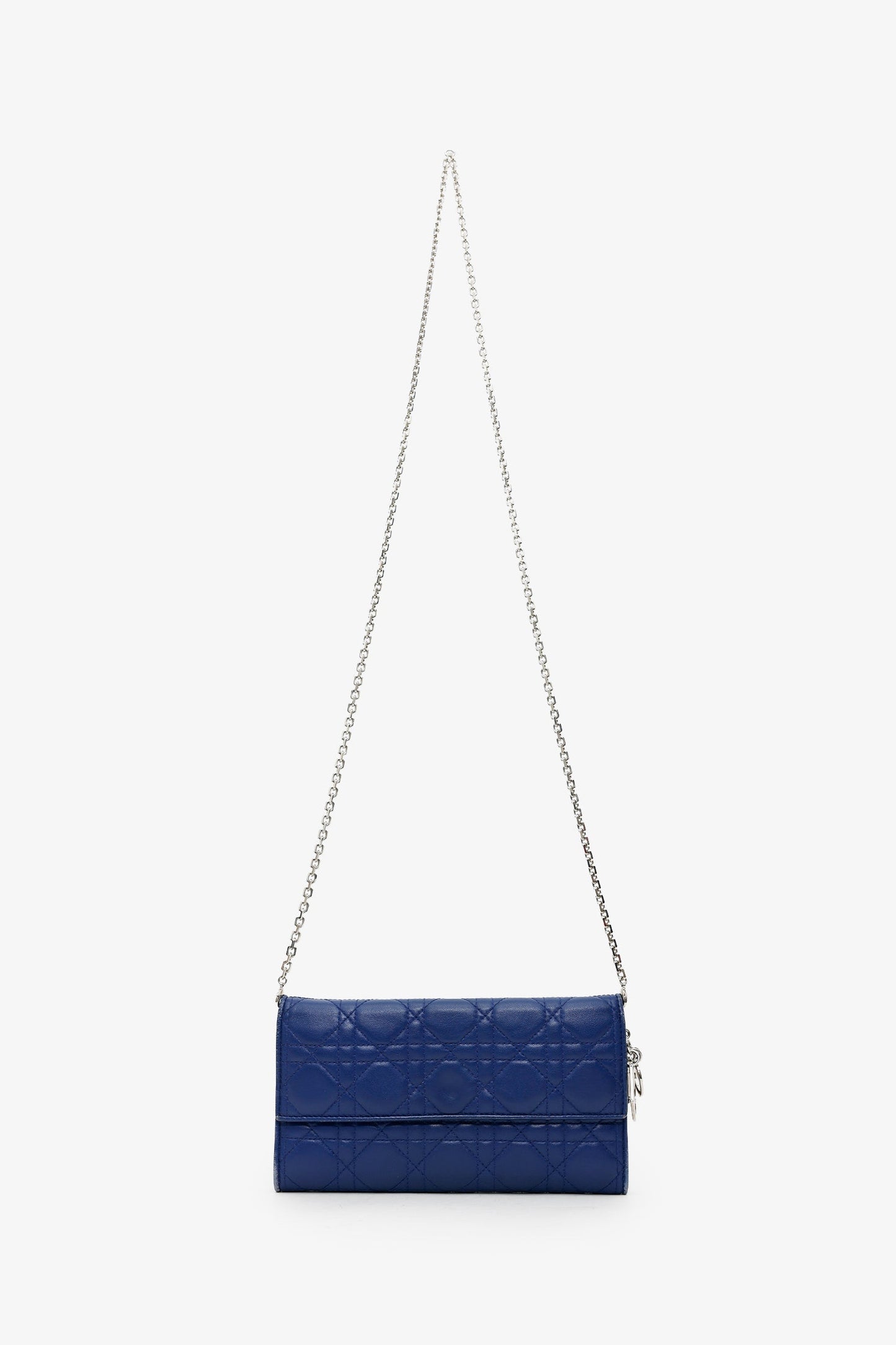 Christian Dior 2013 Navy Cannage Leather Lady Dior Wallet With Chain