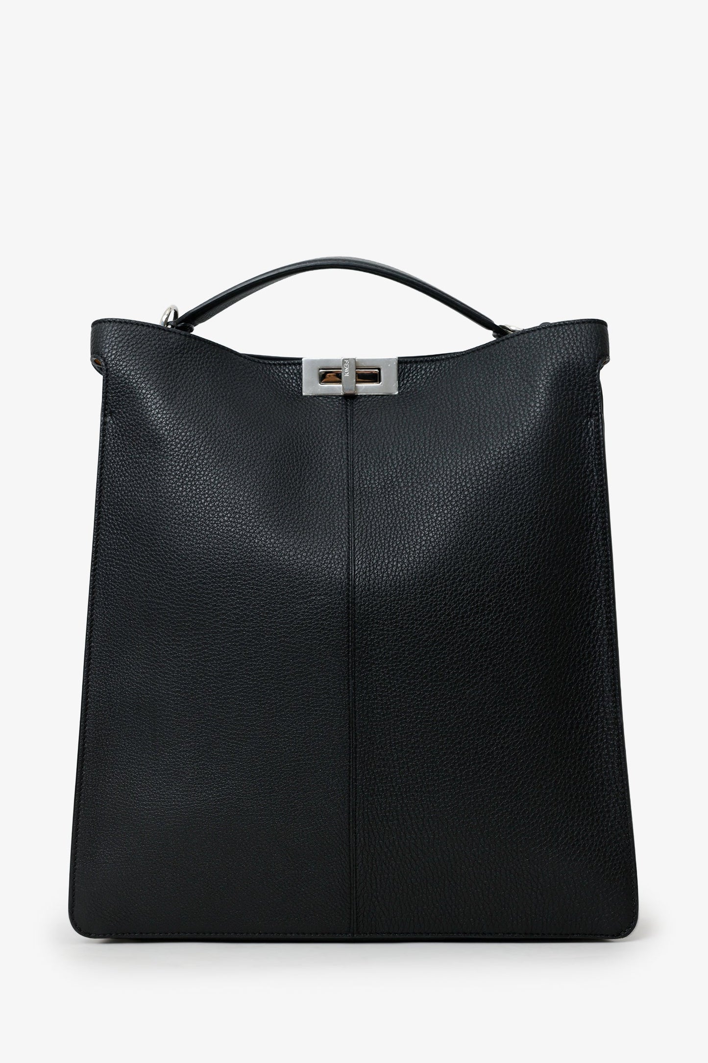 Fendi Black Grained Leather Peekaboo X-Lite Tote With Strap