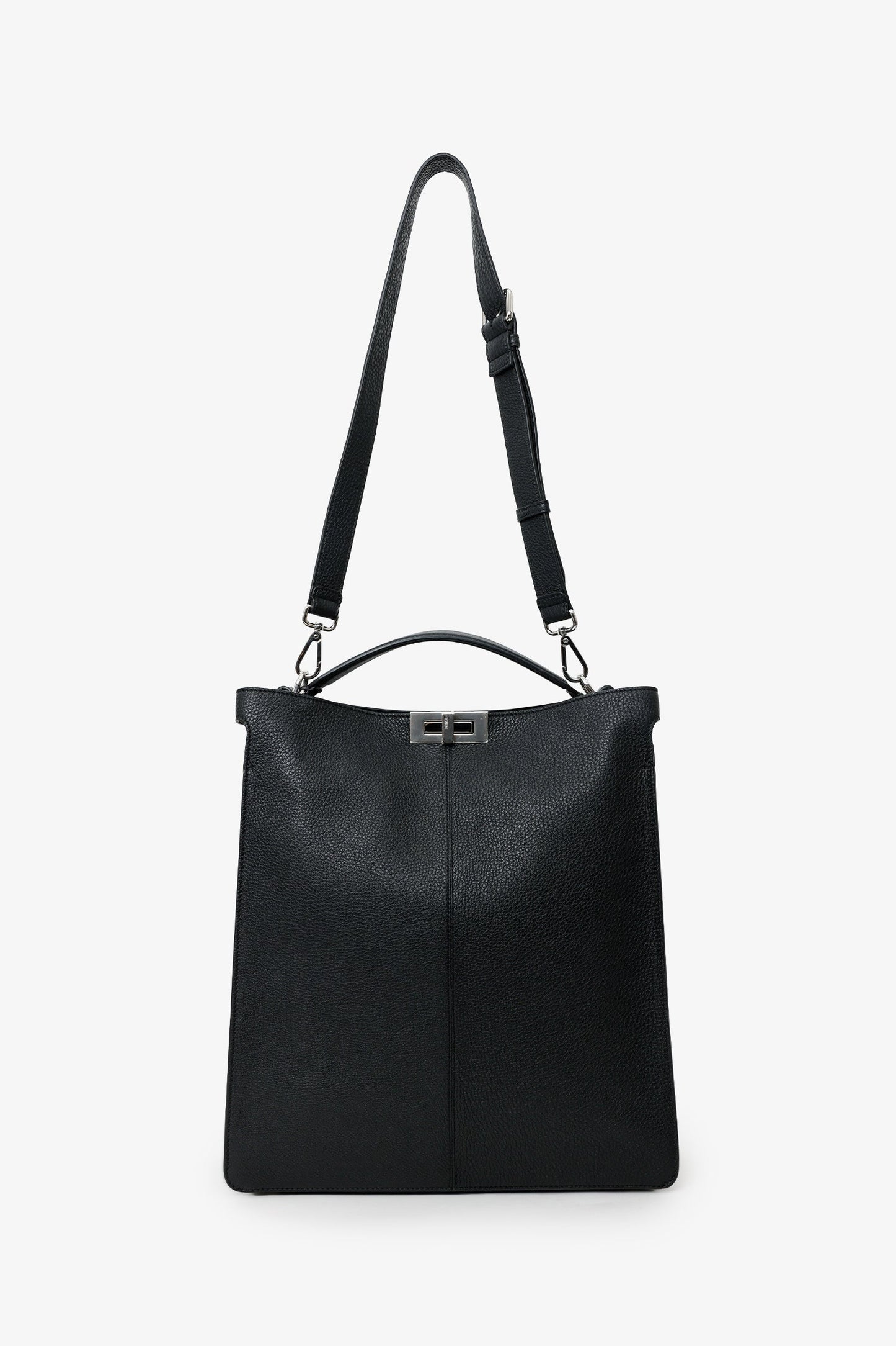 Fendi Black Grained Leather Peekaboo X-Lite Tote With Strap